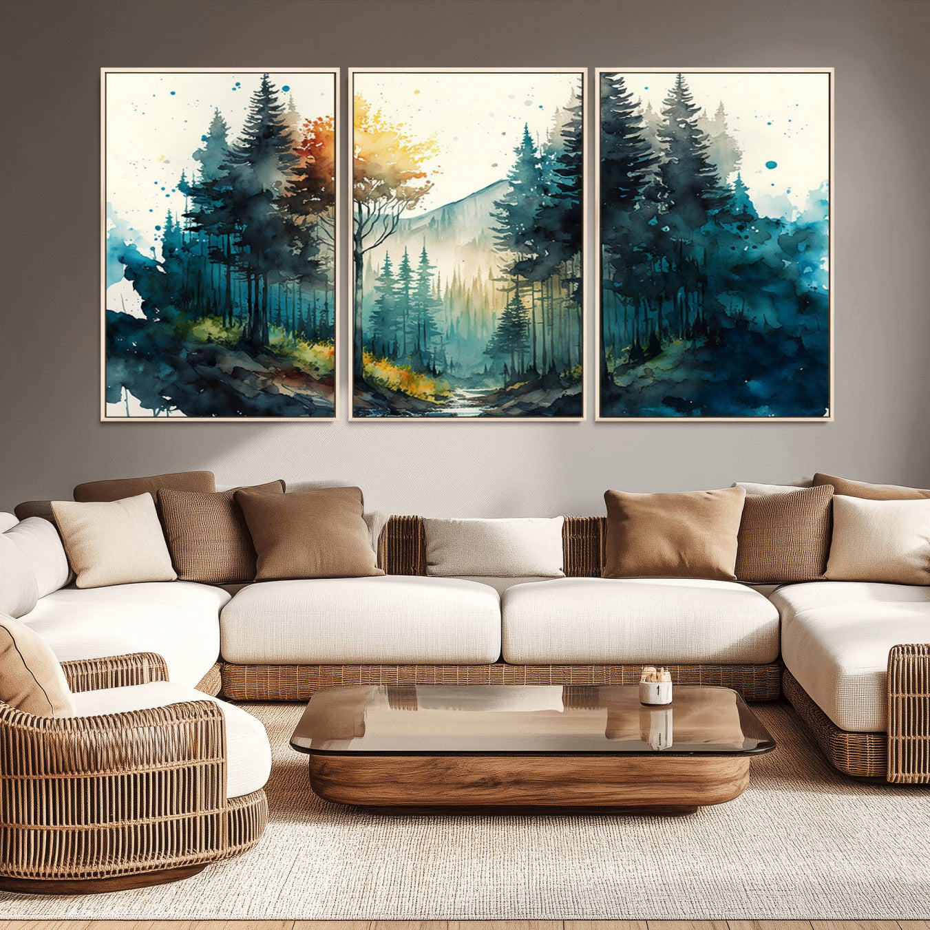 96186-MGV-CV-36X24-Watercolor Trees Forest Abstract Wall Art Canvas Print, Framed Watercolor Trees Wall Art