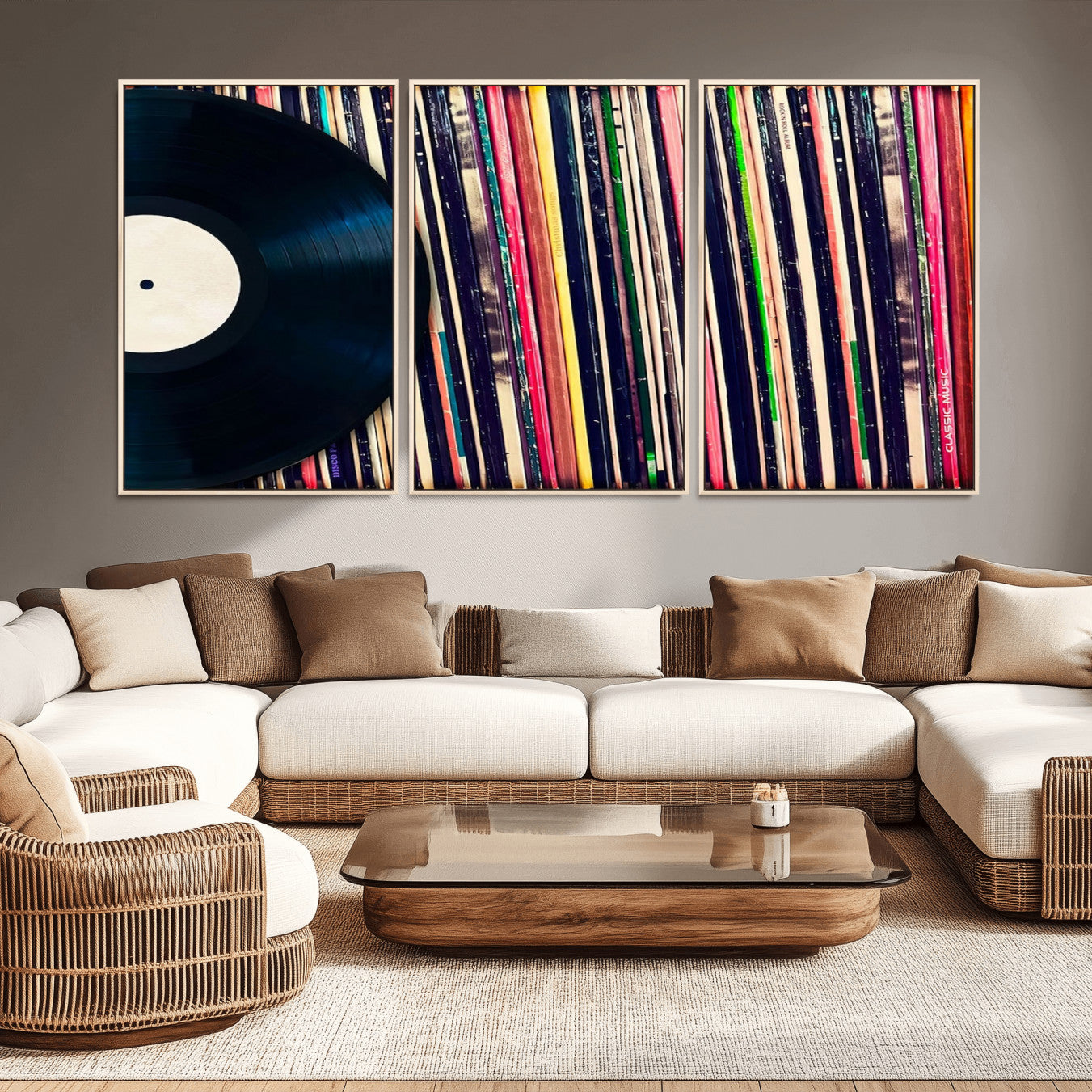 -Vinyl Record and Album Collection Canvas Wall Art - Retro Music Decor, Vintage Vinyl, Vinyl Record
