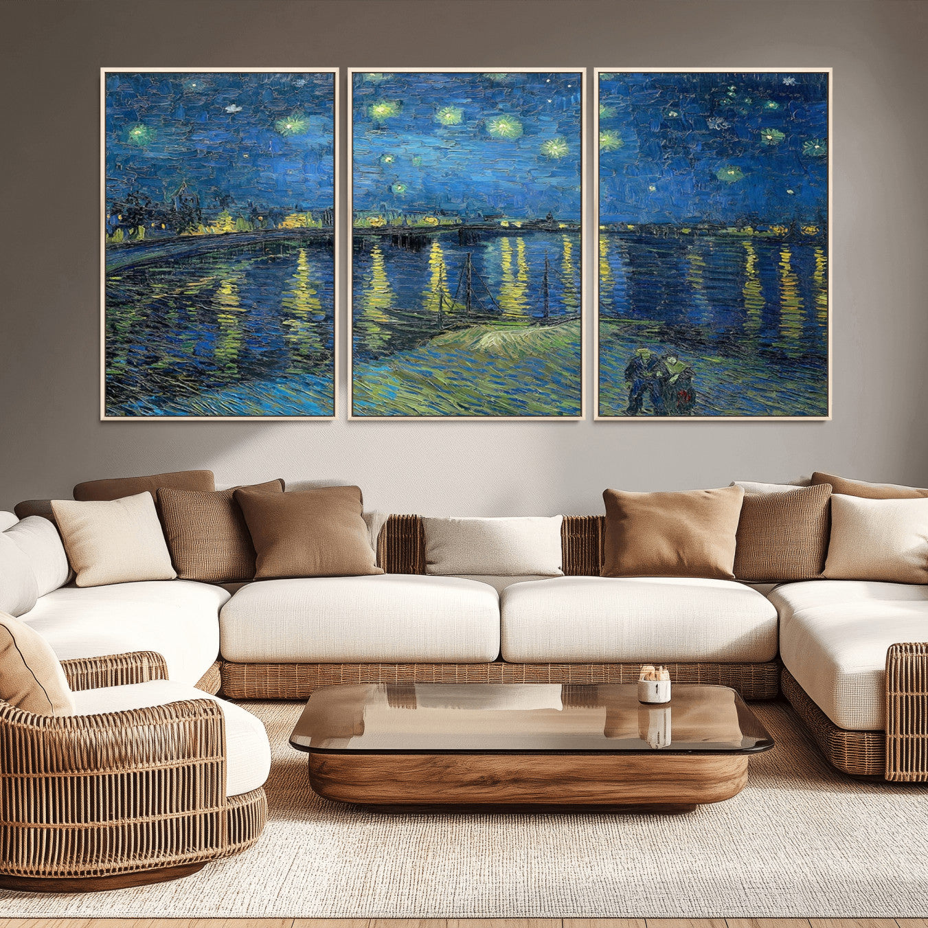 94605-MGV-CV-36X24-Vincent van Gogh Starry Night over the Rhone Abstract Wall Art Canvas, Starry Night Canvas Print