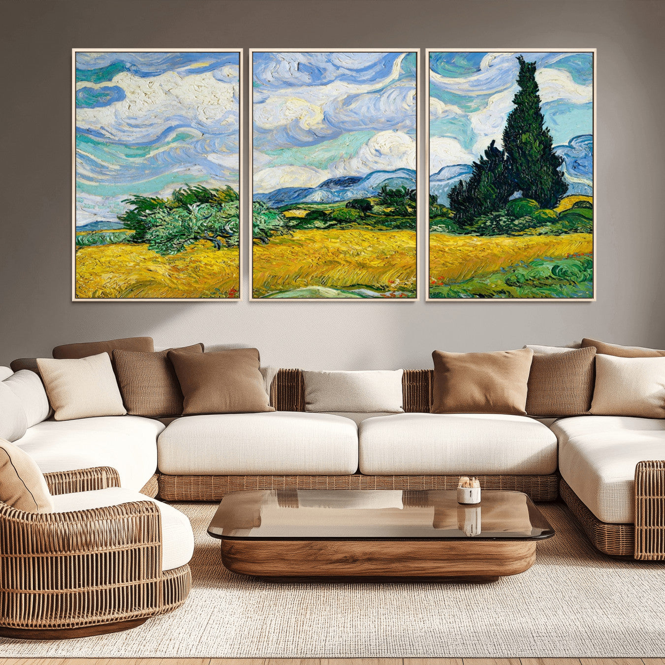 97252-MGV-CV-36X24-Wheatfield With Cypresses By Van Gogh Painting Wall Art Canvas, Wheatfield With Cypresses Canvas