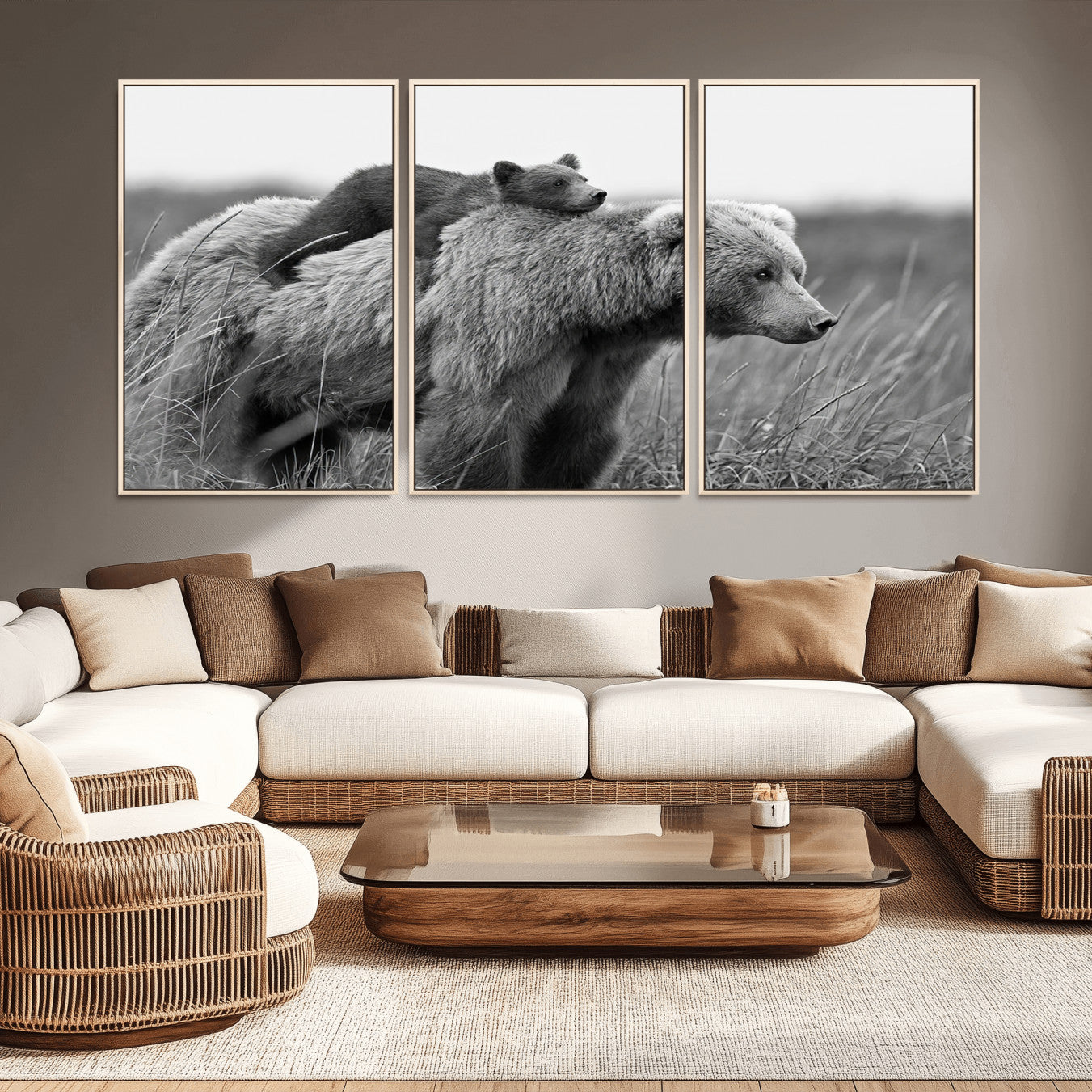 -Bear and Cub Wall Art Canvas | 399 Bear Cub Wildlife-Inspired Animal Art for Living Room or Office |