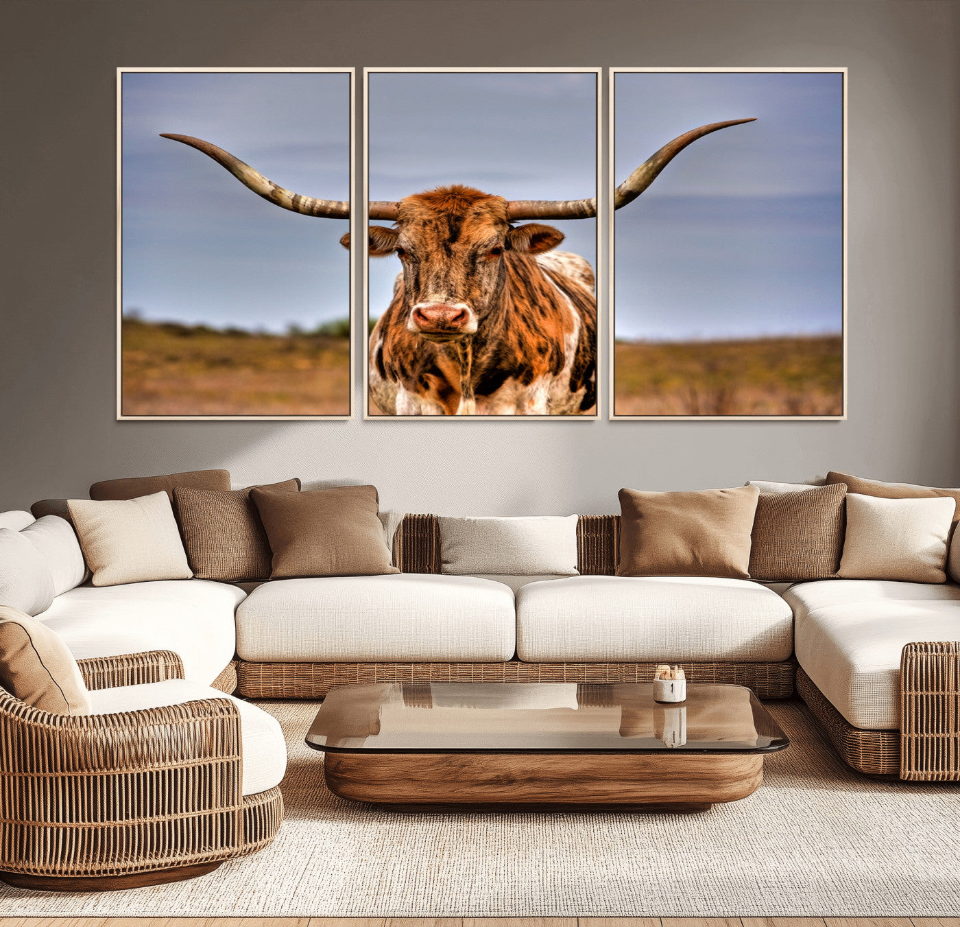 18594-MGV-CV-36X24-Texas Longhorn Wall Art Print, Framed Longhorn Cow Wall Art