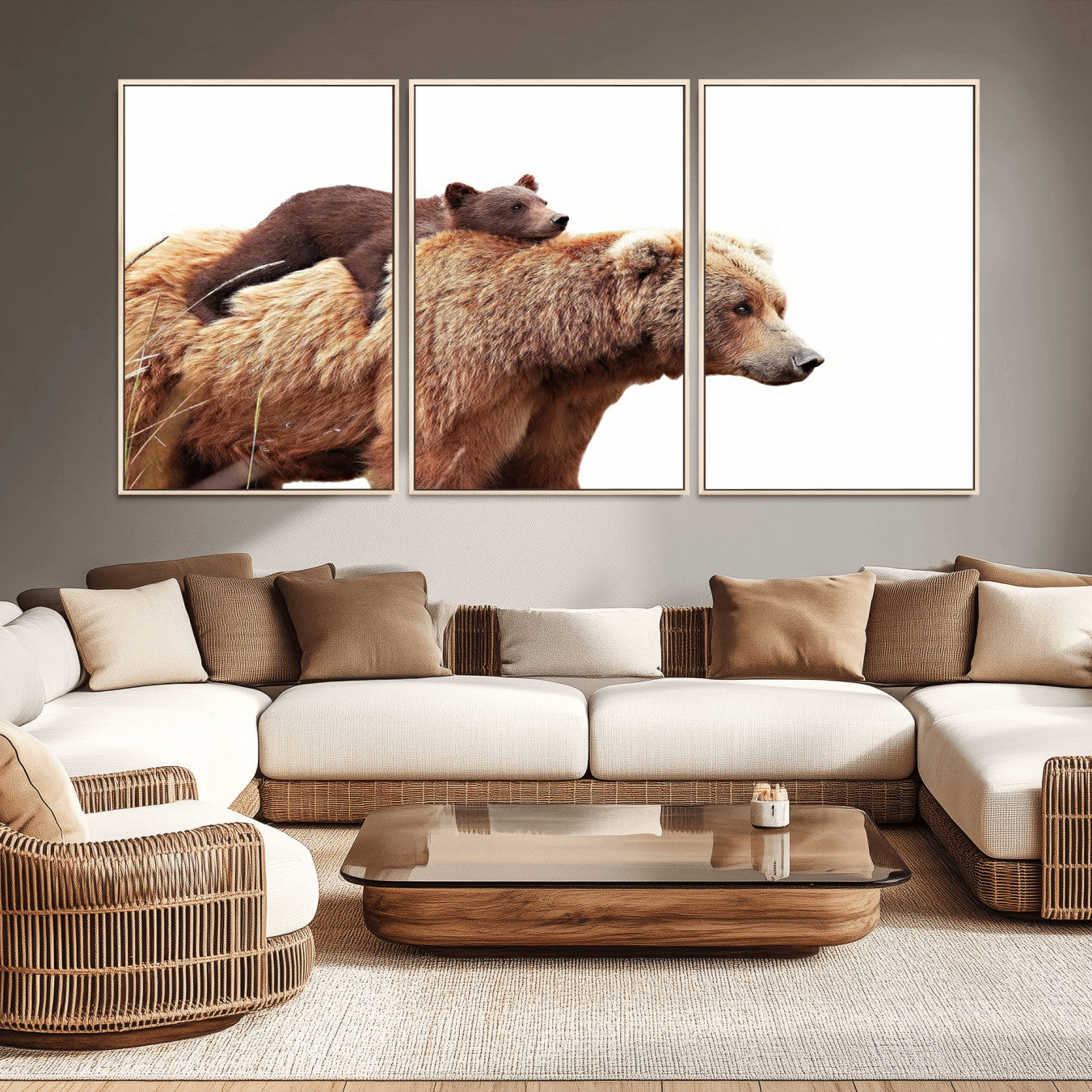 76943-MGV-CV-36X24-Mother and Baby Bear Canvas Wall Art - Adorable Wildlife Animal Print, Cozy Rustic Decor for Living