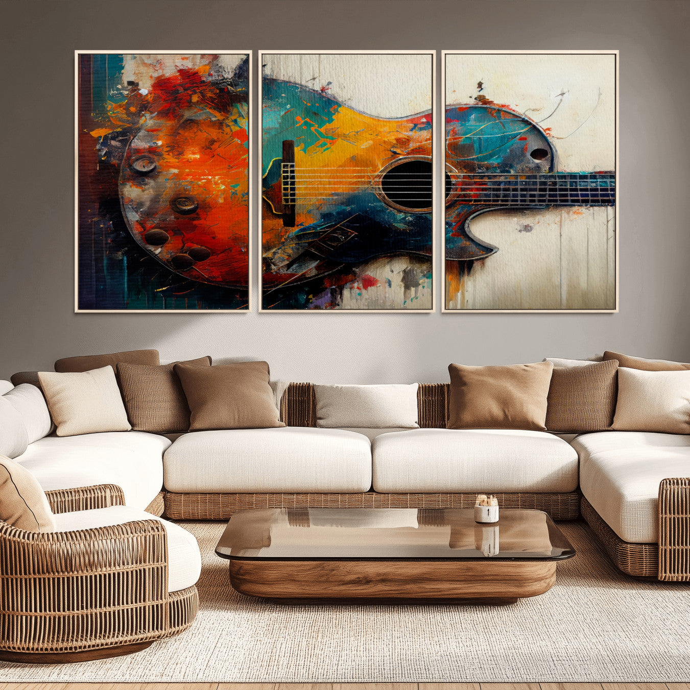 -Abstract Guitar Wall Art Canvas | Vibrant Music-Inspired Art for Living Room or Studio | Colorful