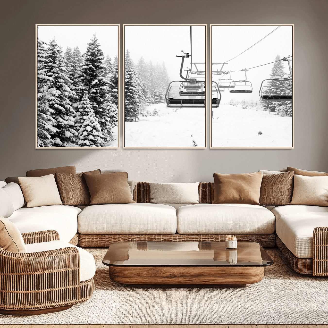 -Ski Wall Art - Ski Lift Wall Art Canvas Print Snow Covered Spruce Trees Winter Wall Art Ski Skier
