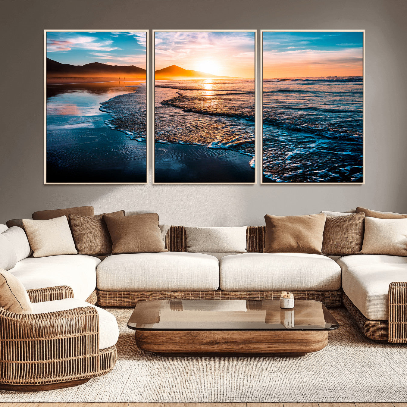 -Beach Ocean Sunset on the Sea Wall Art Canvas, Beach Ocean Sunset Canvas Print