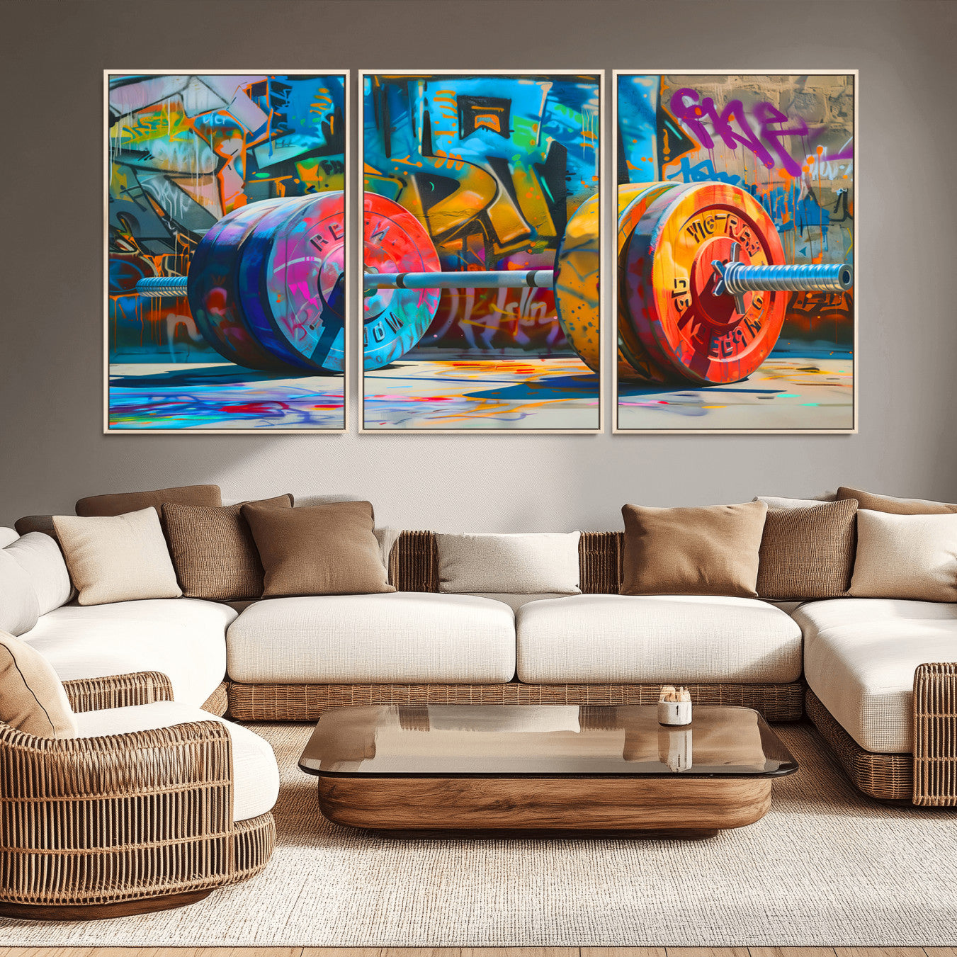 -Fitness Gym Barbell Graffiti Wall Art Canvas Print