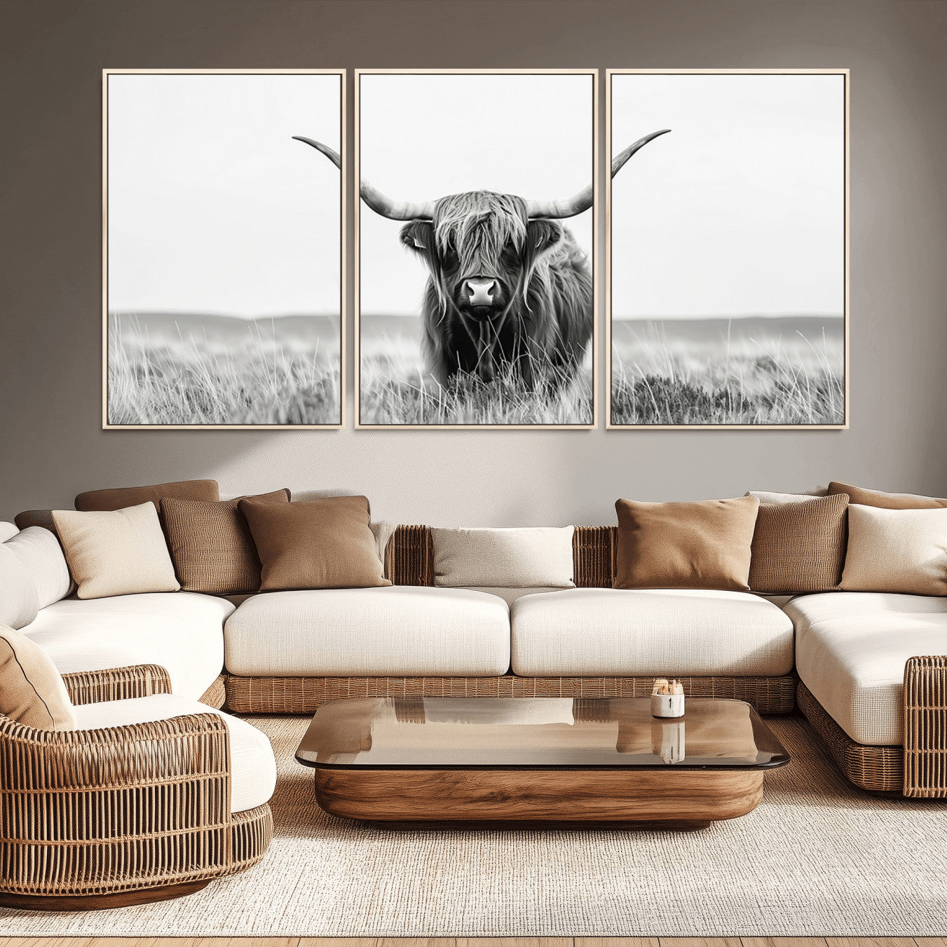 -Highland Cow Canvas Wall Art – Majestic Beauty in Black and White