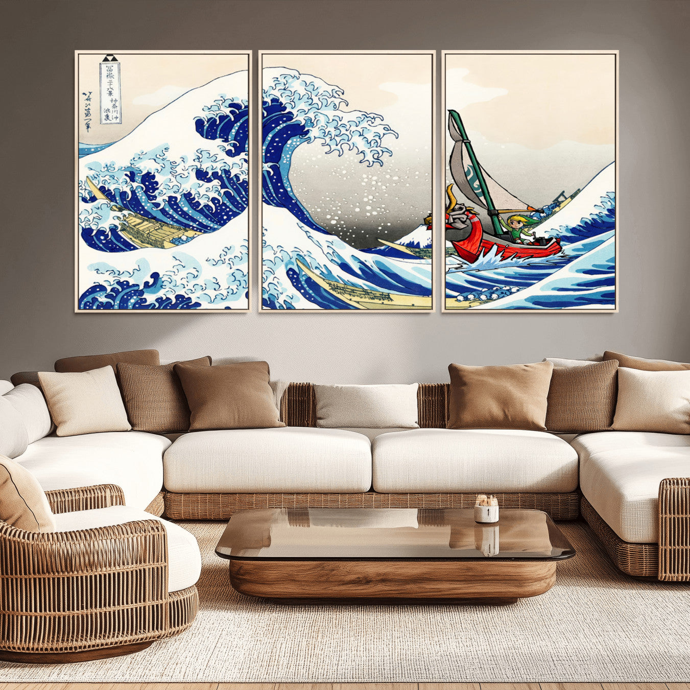 19450-MGV-CV-36X24-Katsushika Hokusai Kanagawa Giant Wave Wall Art Canvas Print | Iconic Japanese Art for Living Room