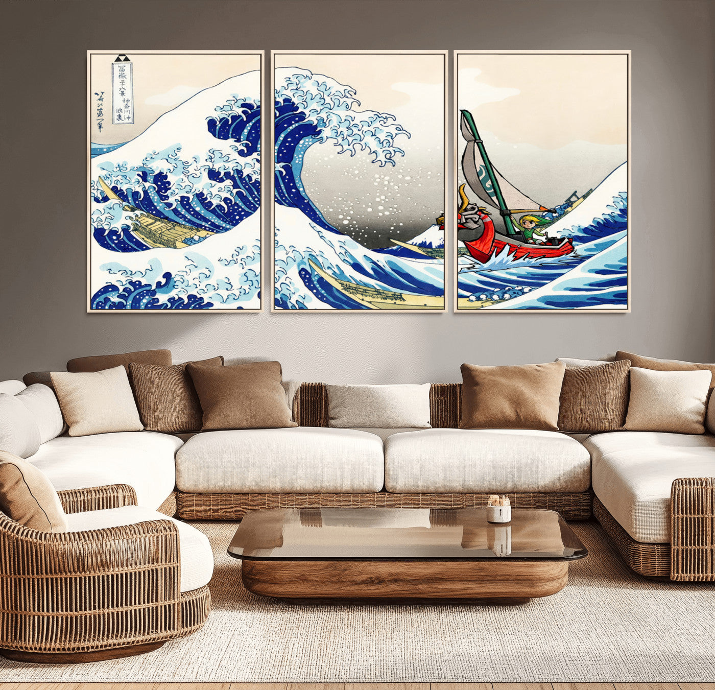 19450-MGV-CV-36X24-Katsushika Hokusai Kanagawa Giant Wave Wall Art Canvas Print | Iconic Japanese Art for Living Room