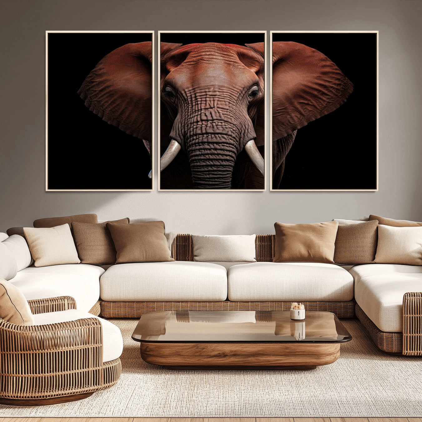 -Wild Elephant Wall Art Canvas Print, Africa Savannah Wild Animal Wall Decor Print