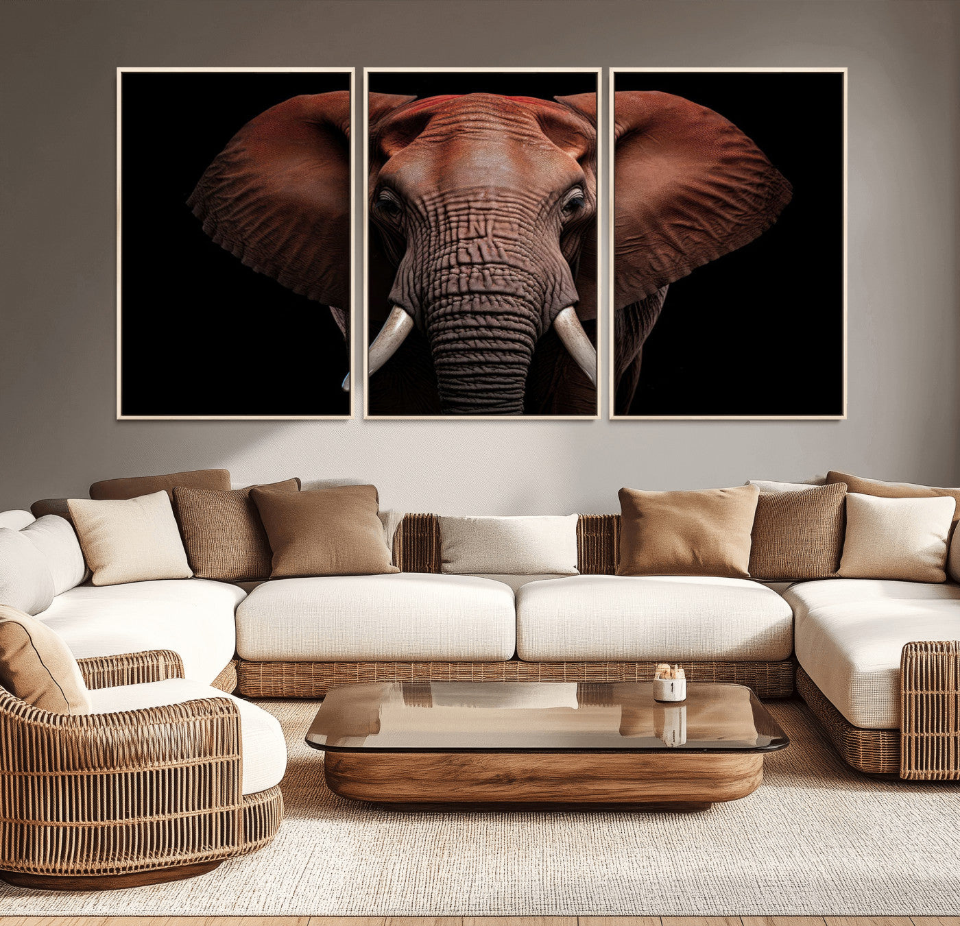 21941-MGV-CV-36X24-Wild Elephant Wall Art Canvas Print, Africa Savannah Wild Animal Wall Decor Print