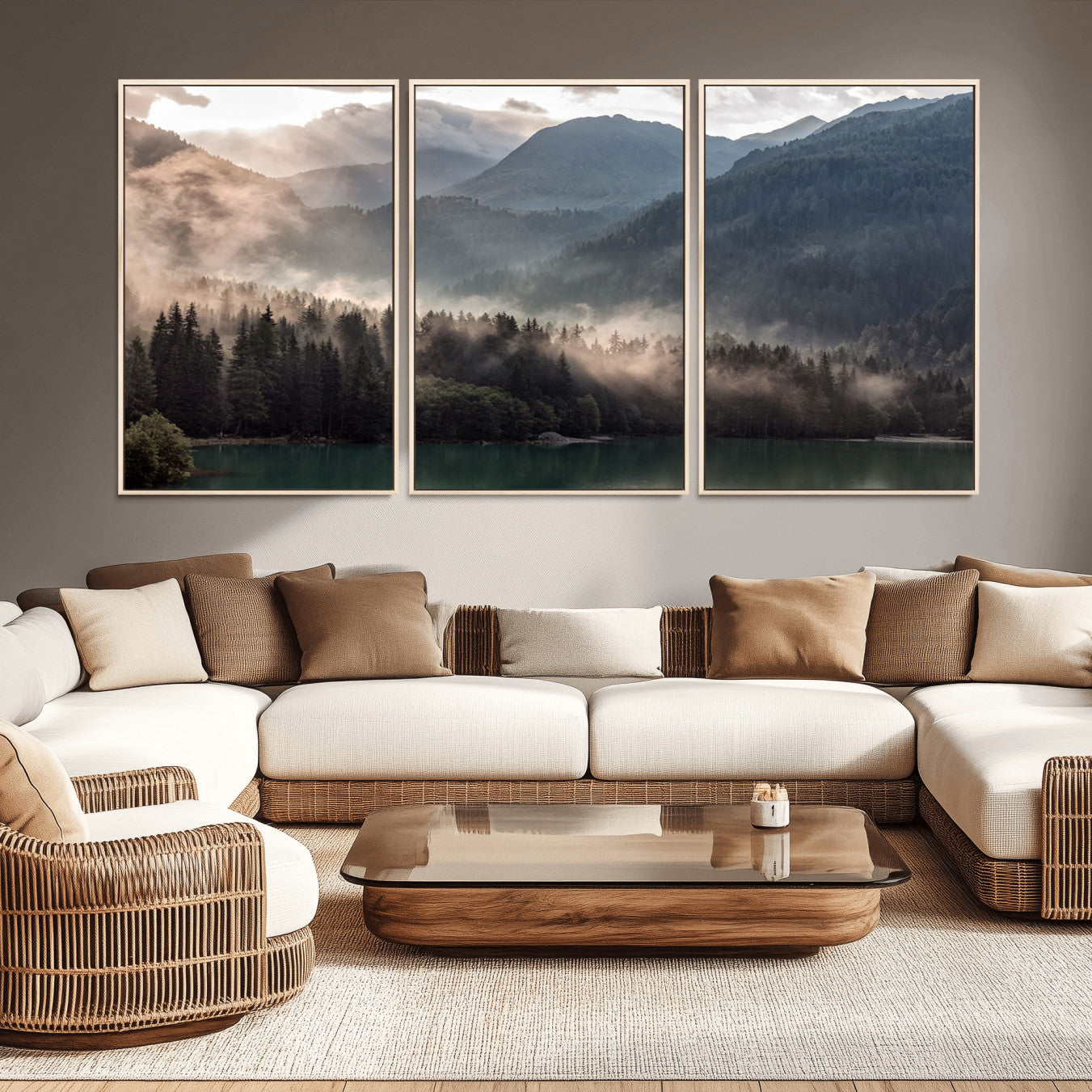 -Foggy Mountain Canvas Print Forest Wall Art
