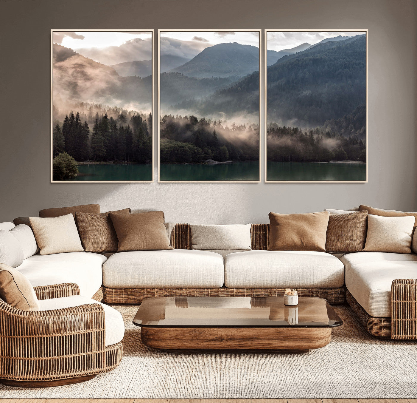 61116-MGV-CV-36X24-Foggy Mountain Canvas Print Forest Wall Art