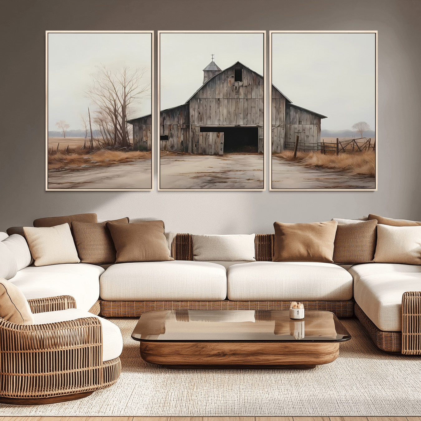-Farmhouse Rustic Barn Wall Art Canvas Print – Framed and Ready to Hang – Perfect Addition to