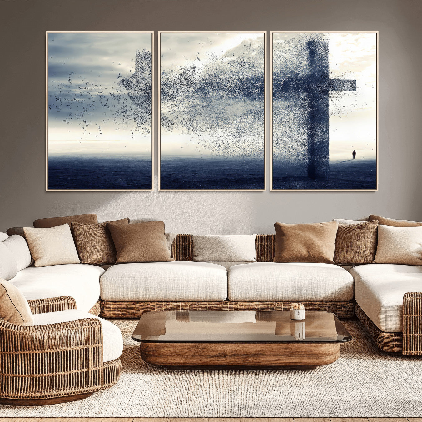 -Jesus and the Fading Cross Wall Art Print – Symbol of Faith, Christian Wall Art Canvas Print, Framed