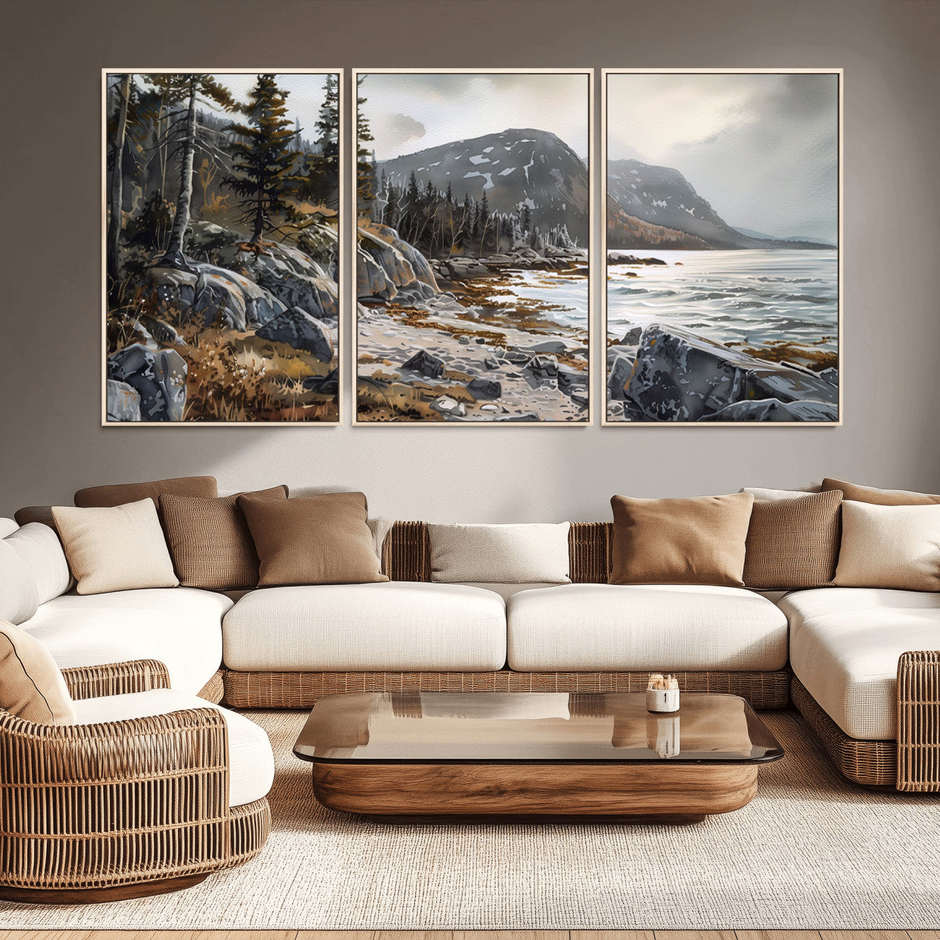 41281-MGV-CV-36X24-Serene Coastal View of Acadia National Park - Stunning 3-Panel Wall Art Canvas Print, Framed, Ready