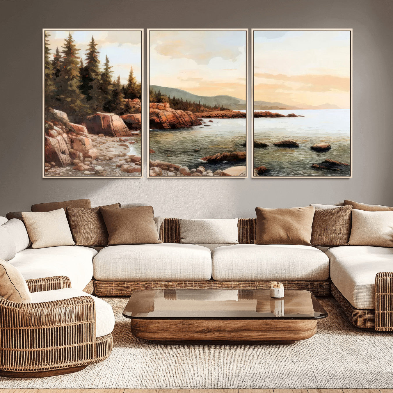 77145-MGV-CV-36X24-Serene Coastal View of Acadia National Park Wall Art - Stunning 3-Panel Wall Art Canvas Print,