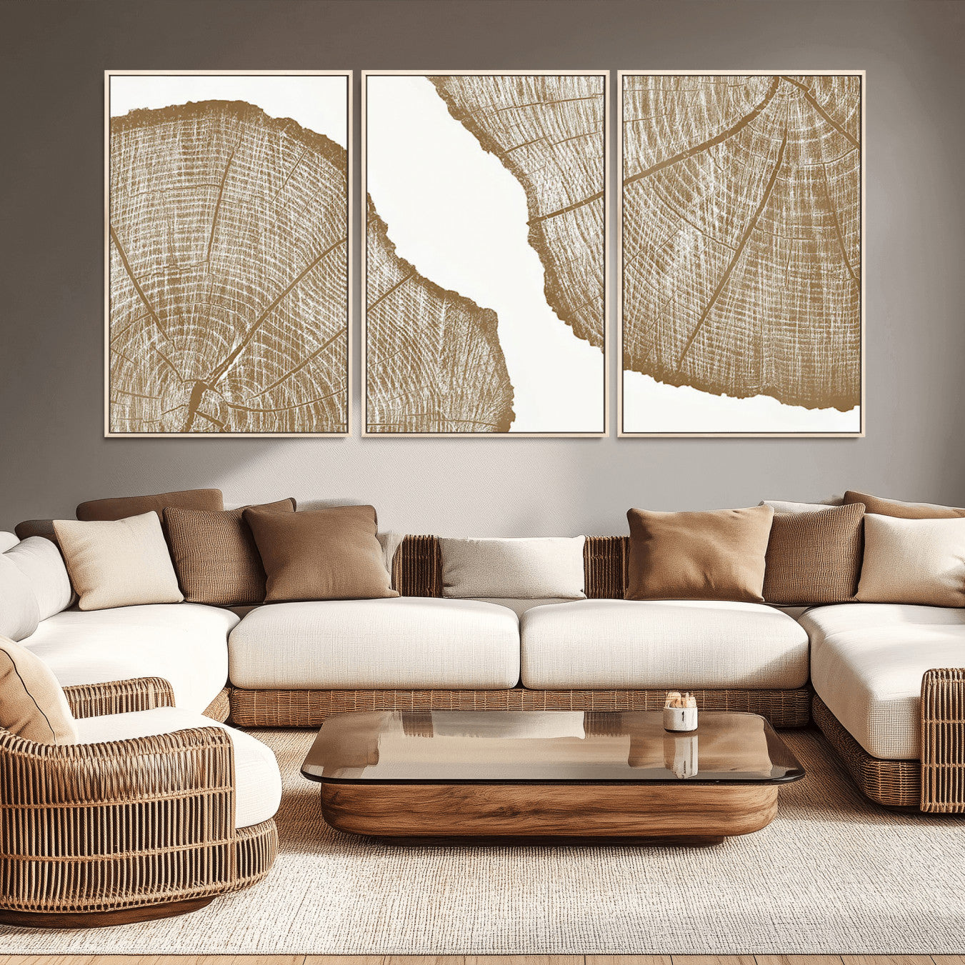 99692-MGV-CV-36X24-Rustic Brown Tree Ring Wall Art Canvas Print – Framed and Ready to Hang – Elegant Nature-Inspired