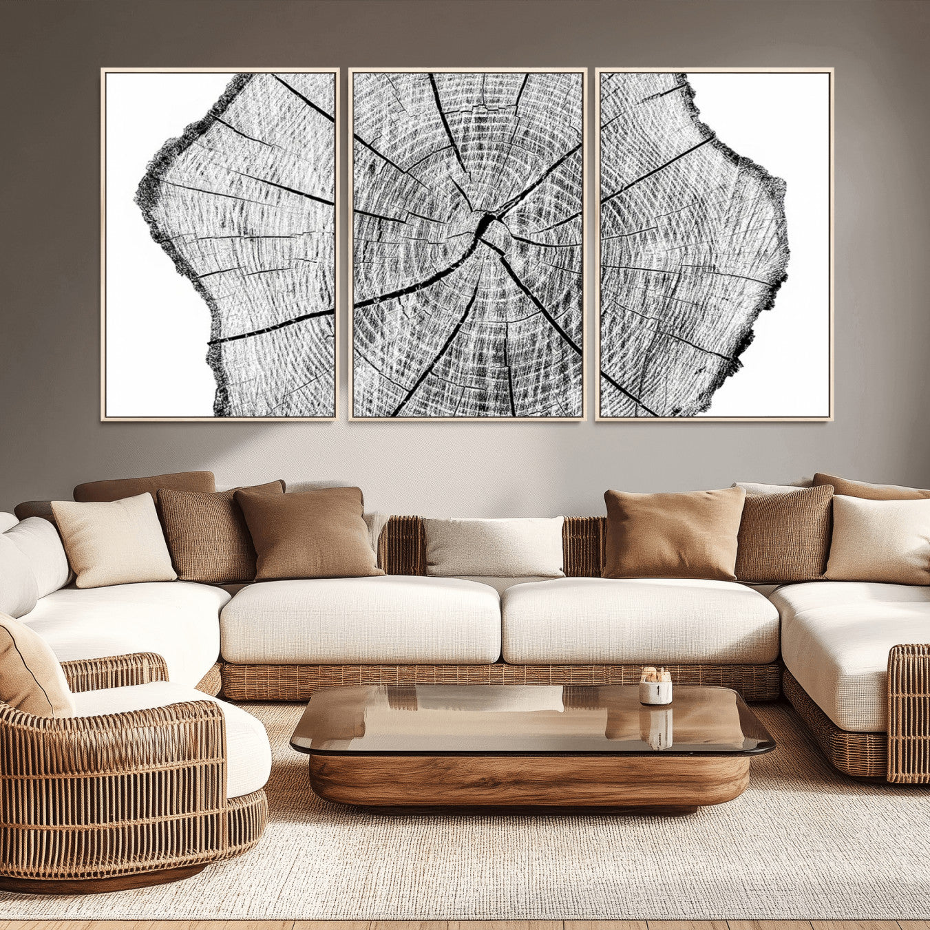 98709-MGV-CV-36X24-Rustic Tree Ring Wall Art Canvas Print – Framed and Ready to Hang – Perfect for Nature-Inspired and