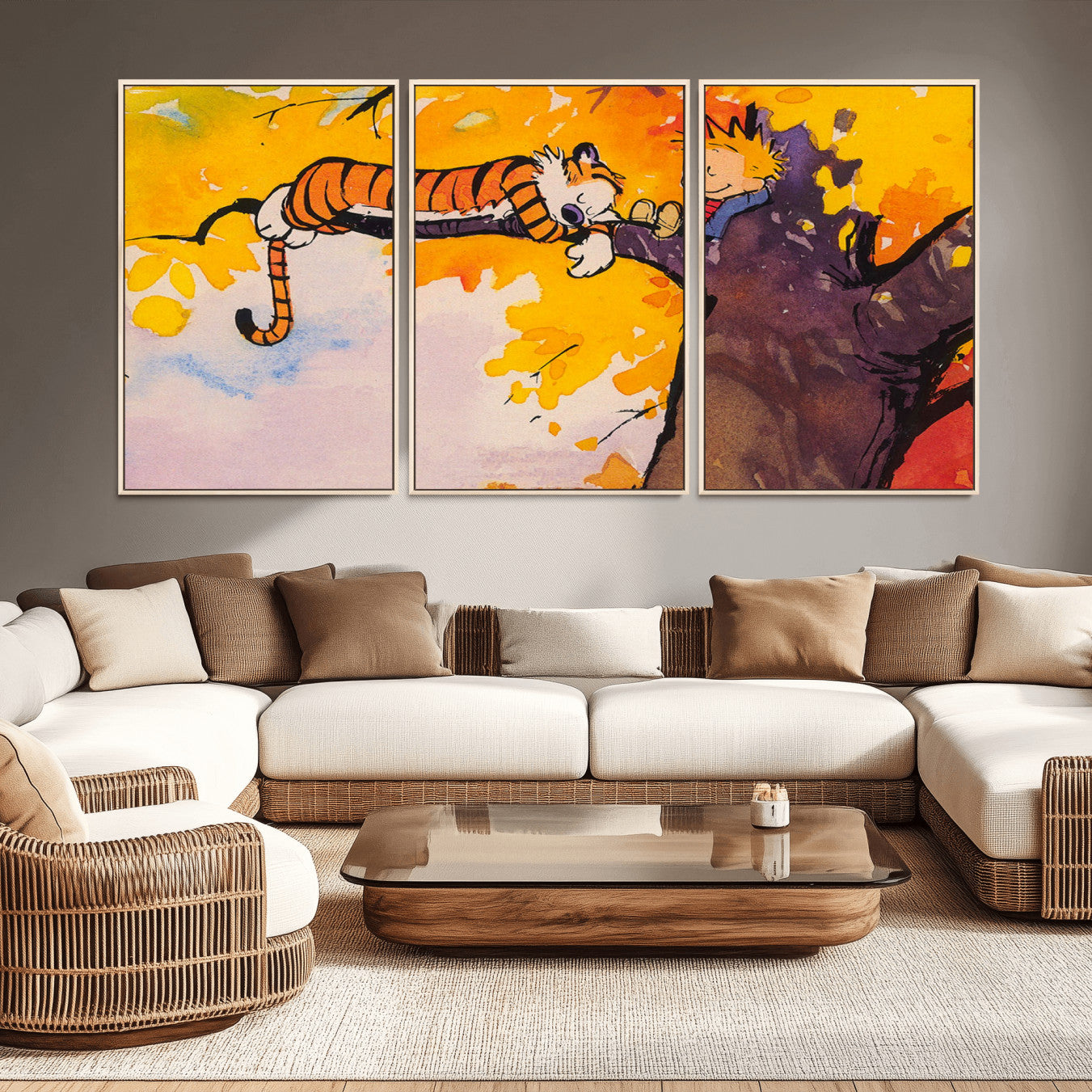 -Calvin and Hobbes Tree Scene Canvas Print | 3 Panel Large Wall Art for Living Room or Kid’s Room,