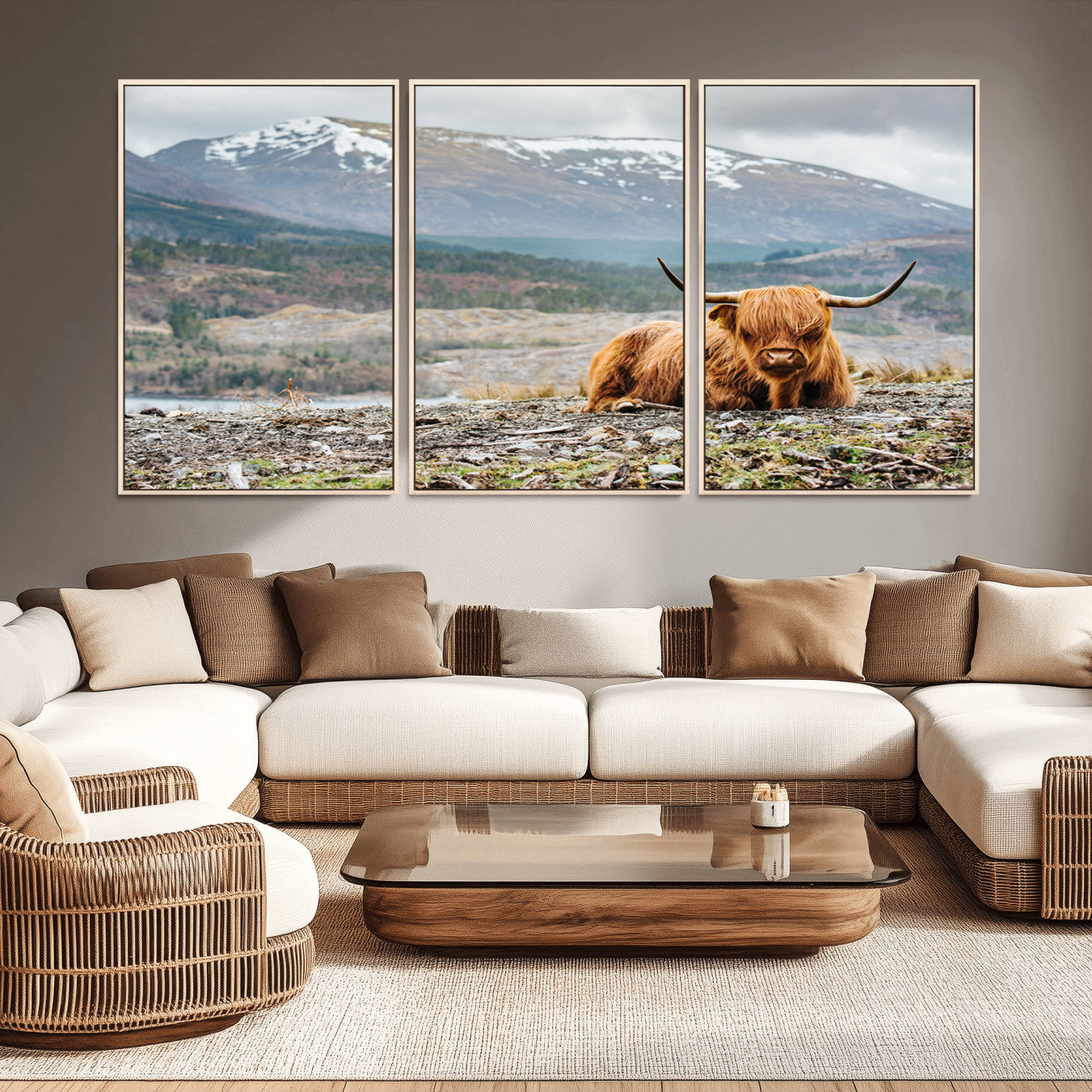 -Highland Cow Horn Farm Wall Art Canvas Print