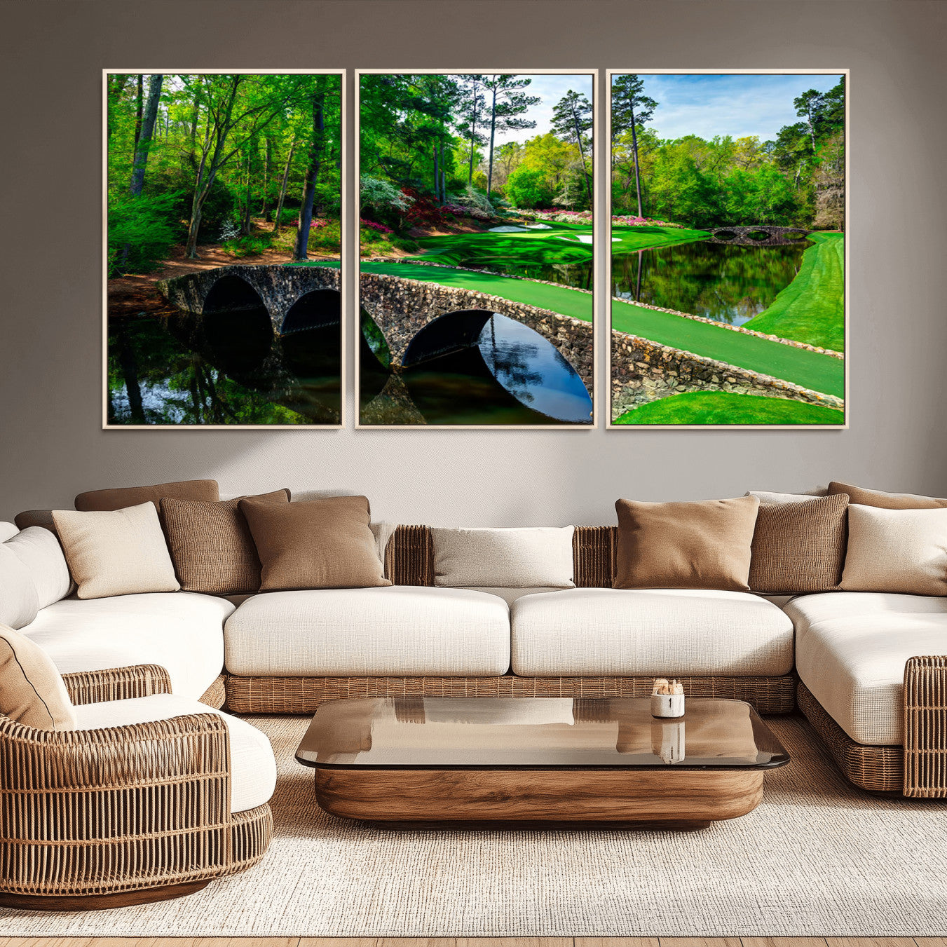 -Augusta National Golf Club Wall Art - Panoramic Bridge & Lush Greenery – Premium Framed,