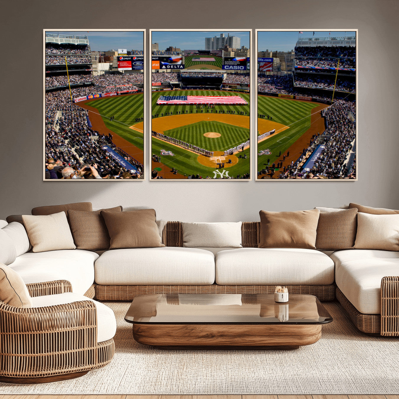 20879-MGV-CV-36X24-Yankee Stadium New York Wall Art Print | 3-Panel Canvas Print of Yankees Baseball Stadium | Large