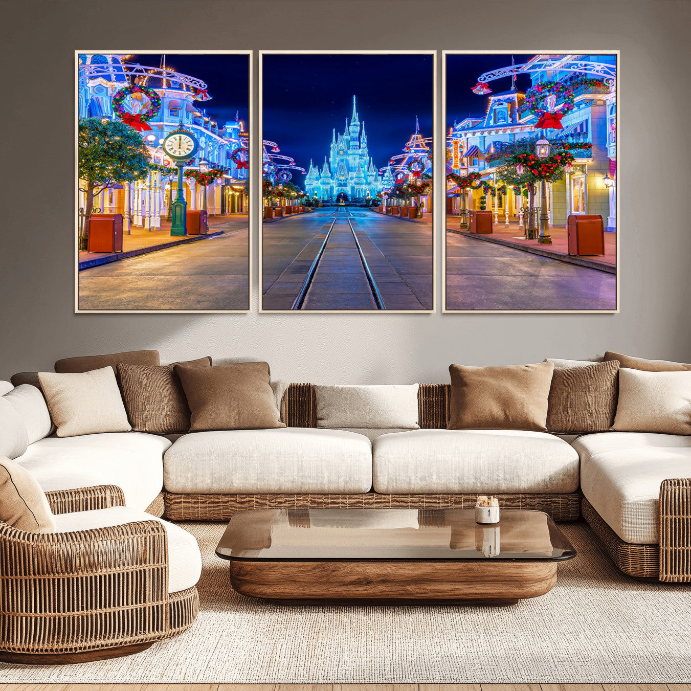 12470-MGV-CV-36X24-Disney Castle Wall Art – Large Magic Kingdom Canvas Artwork, Fairytale Design, Kids Room Christmas Decor for Home, Office