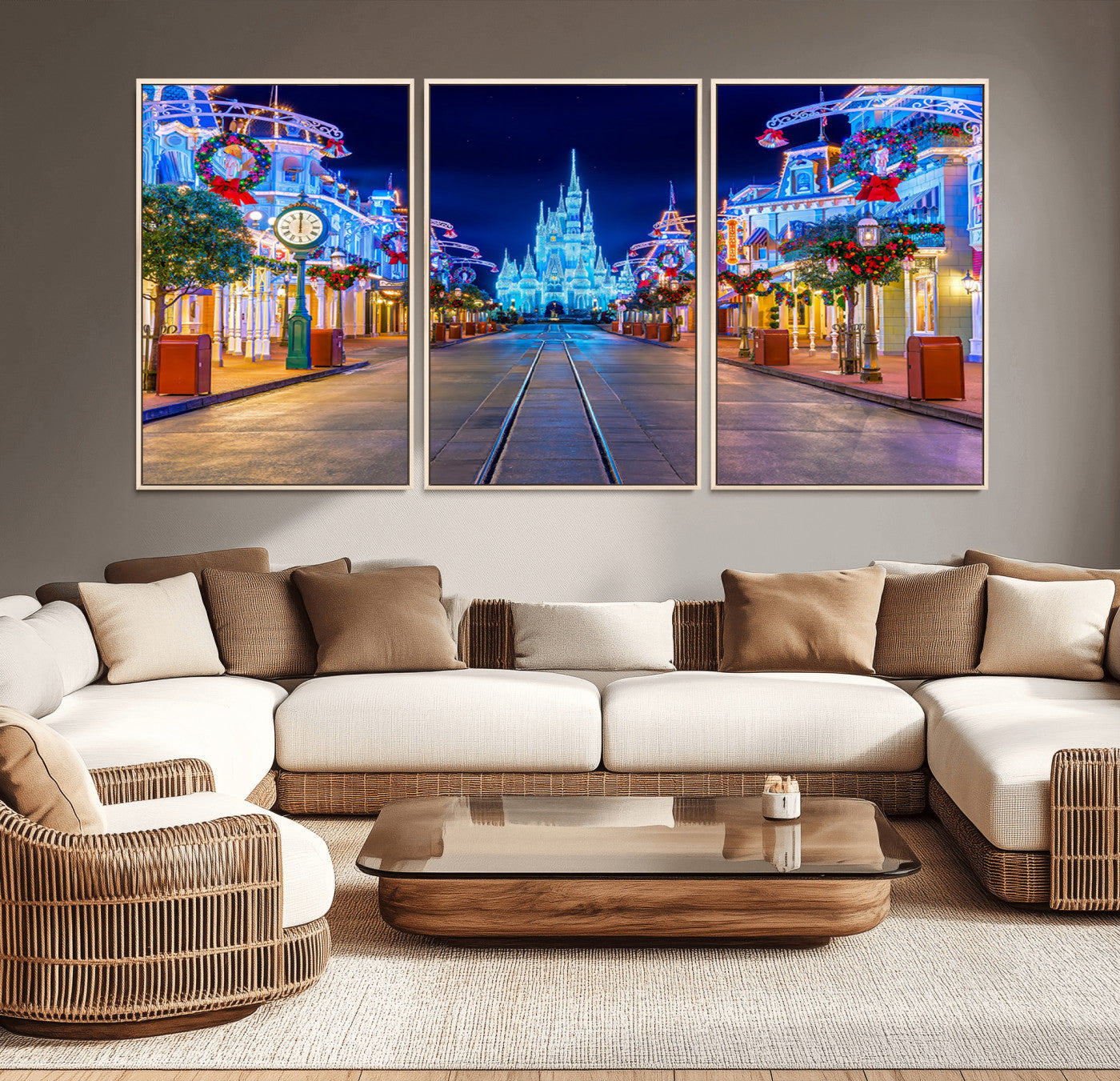 12470-MGV-CV-36X24-Disney Castle Wall Art – Large Magic Kingdom Canvas Artwork, Fairytale Design, Kids Room Christmas Decor for Home, Office