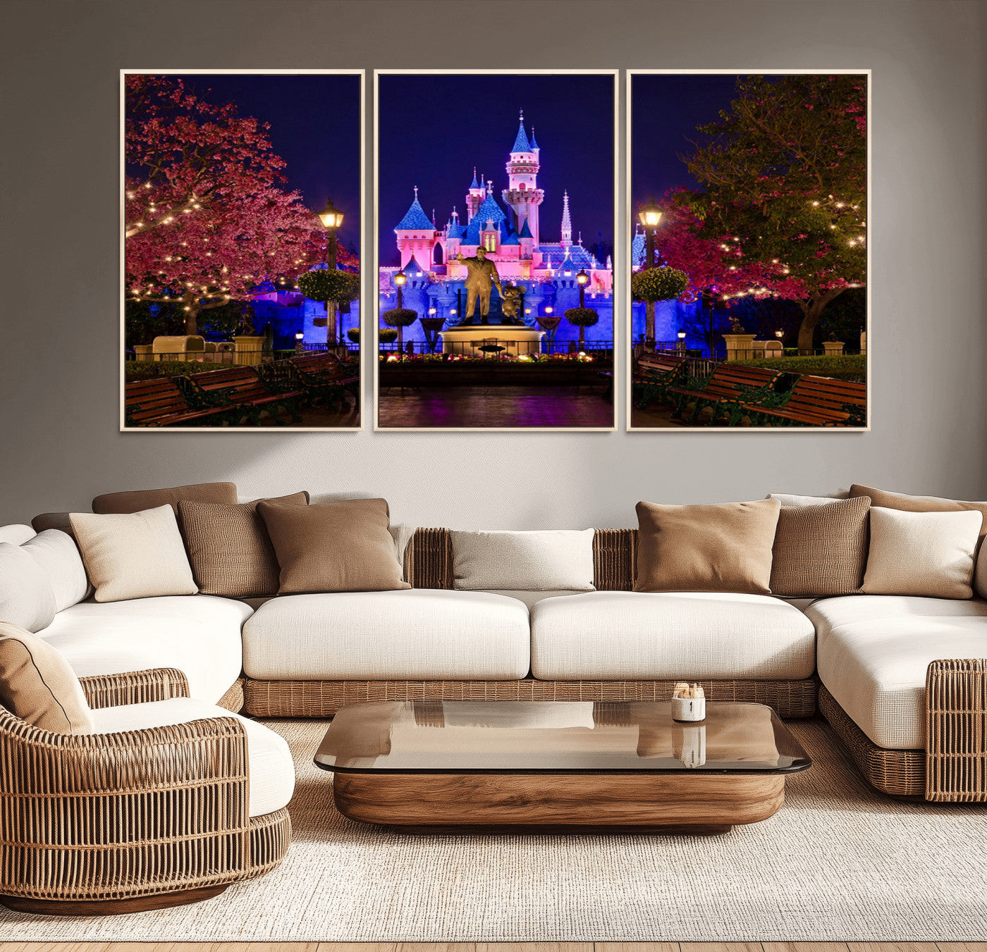 MGV-FC-60X30-3P - Disney Castle Wall Art Canvas Print, Framed Magic Kingdom Art Picture Print, Disney World Perfect Child Room Decor Artwork