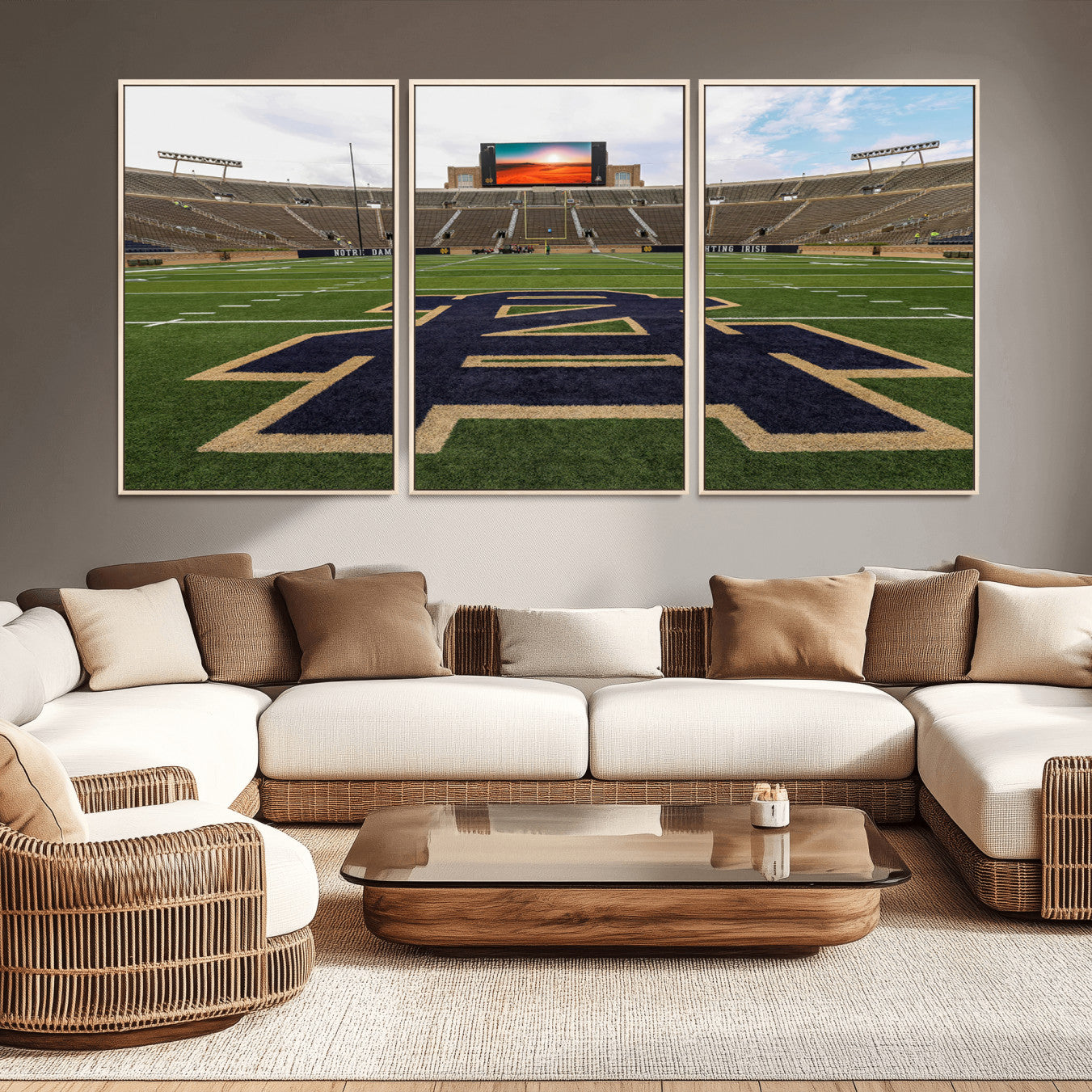 MGV-FC-60X30-3P - Notre Dame Stadium Wall Art Canvas Print, Framed Indiana Stadium Art Picture Print, Notre Dame Field Perfect Sport Room Decor Artwork