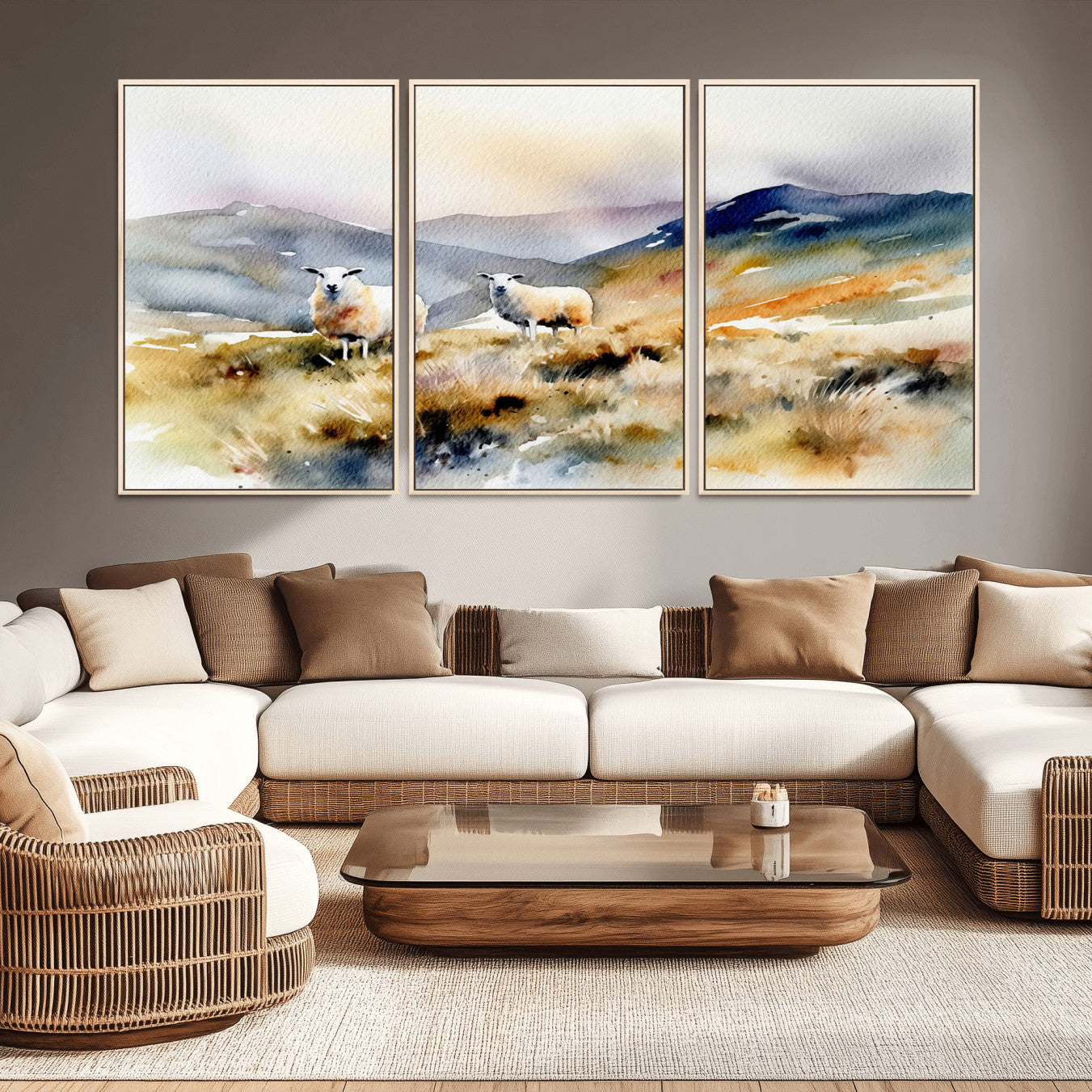 58145-MGV-CV-36X24-Watercolor Sheep for Farmhouse Decor Wall Art Canvas Print, Mountain Wall Art Print