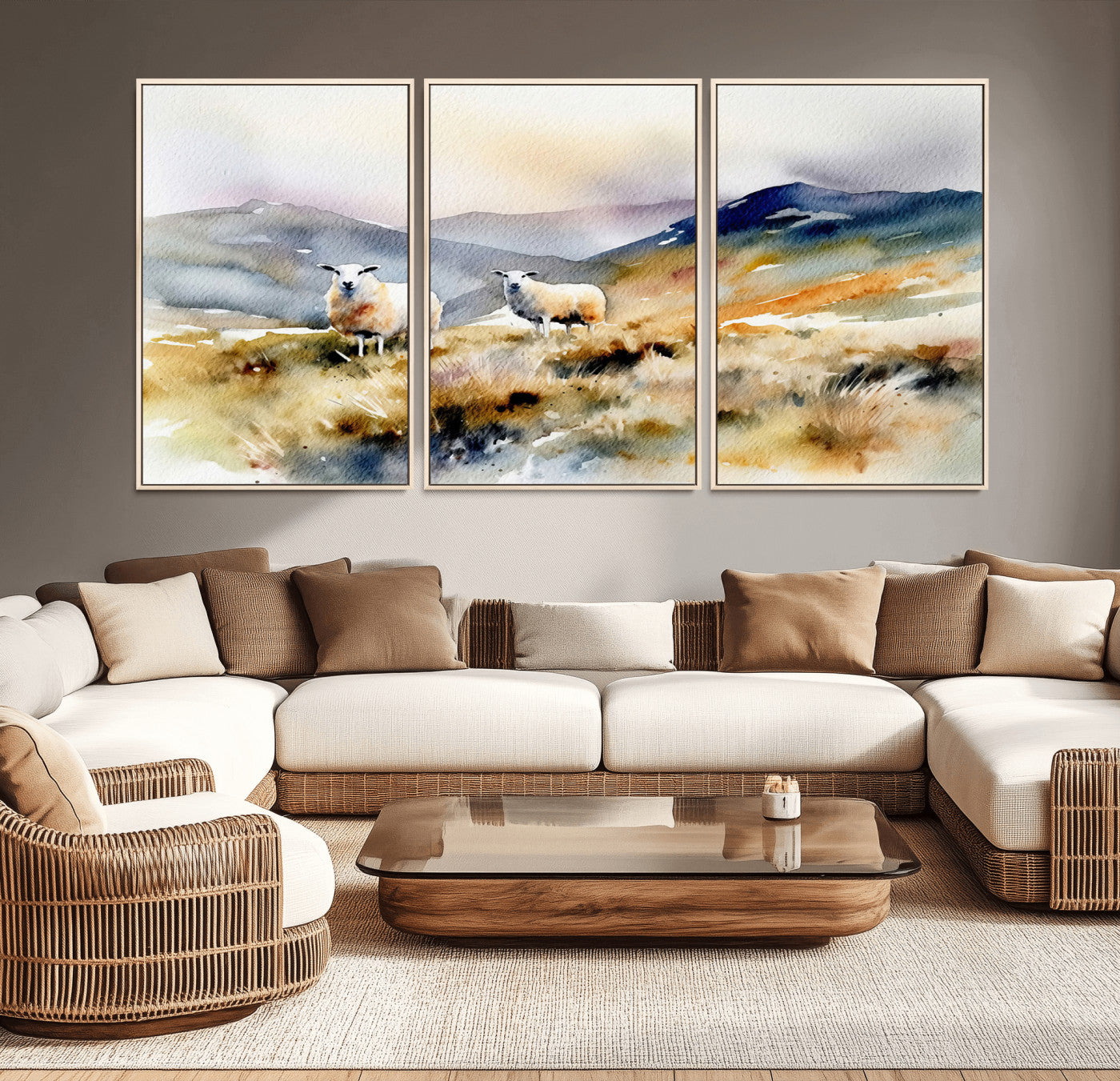-Watercolor Sheep for Farmhouse Decor Wall Art Canvas Print, Mountain Wall Art Print