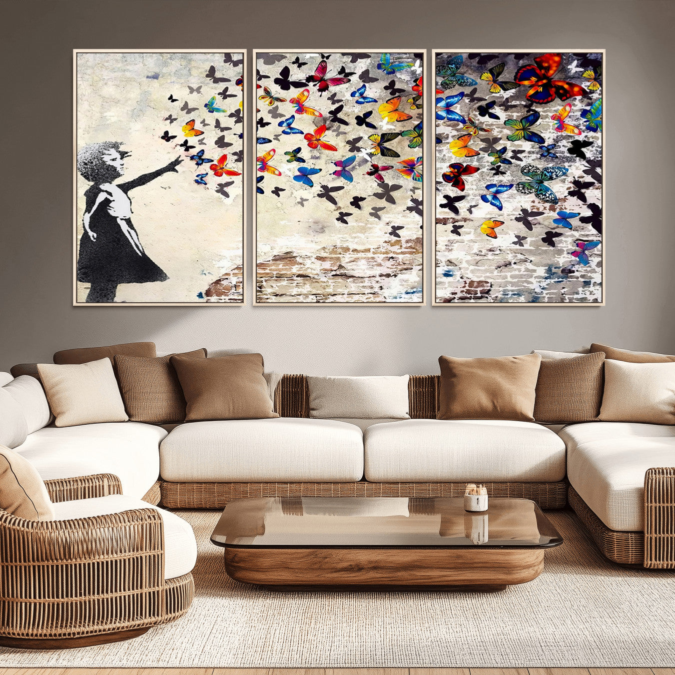 -Banksy Graffiti Wall Art Canvas Print: Girl Releasing Vibrant Butterflies – Ready to Hang
