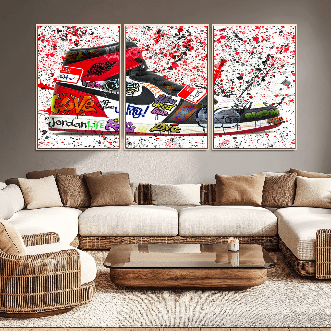-Jordan Shoes Graffiti Wall Art Canvas Print- Jordan Graffiti Canvas Wall Art - Framed Perfect for