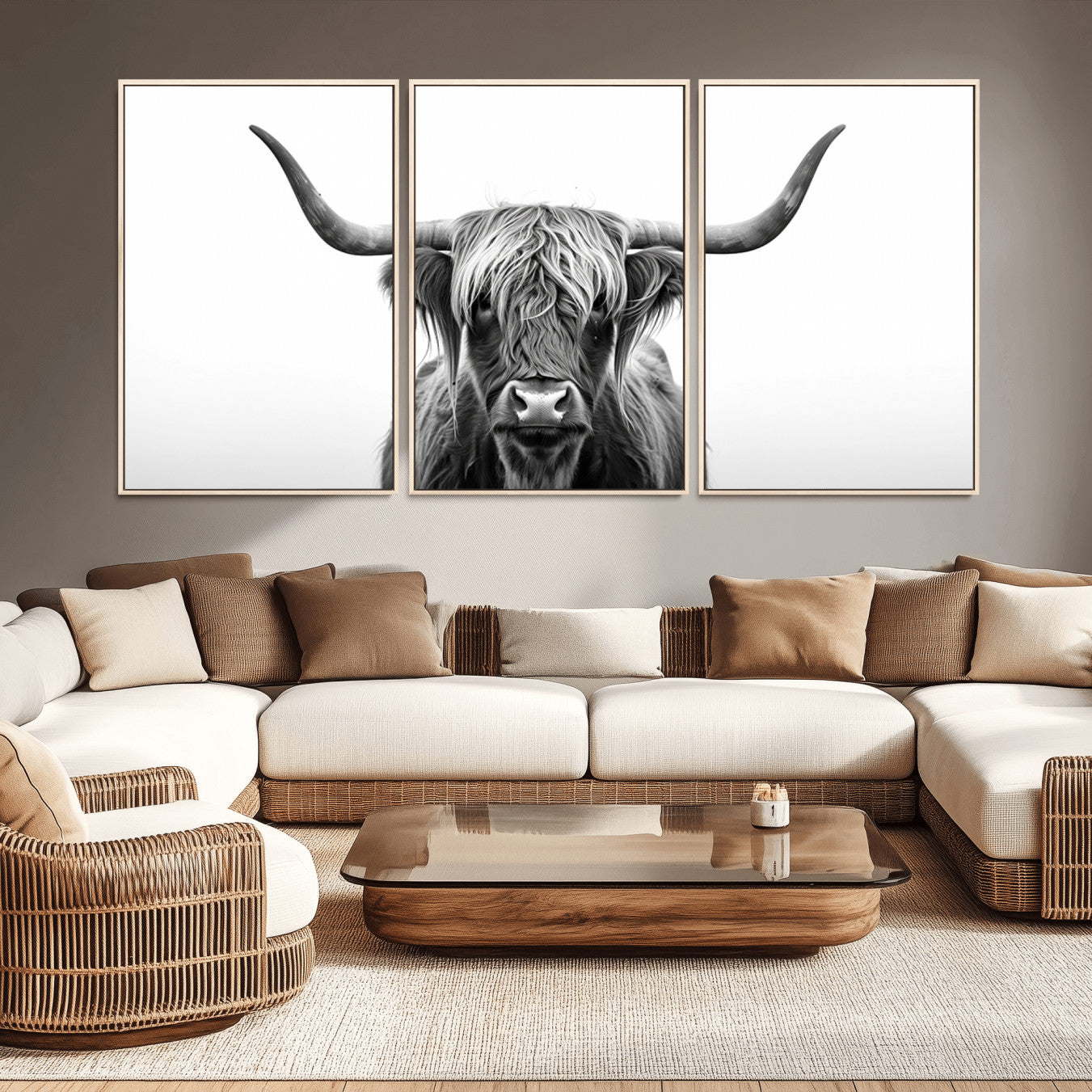 49556-MGV-CV-36X24-Highland Wall Art Canvas Print – Minimalist Black and White Farmhouse Décor, Ready to Hang