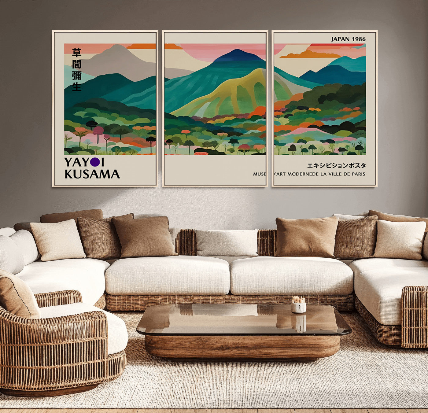 42589-MGV-CV-36X24-Yayoi Kusama Wall Art, Yayoi Wall Art Canvas, Vibrant Mountain Landscape Canvas Print with Bold