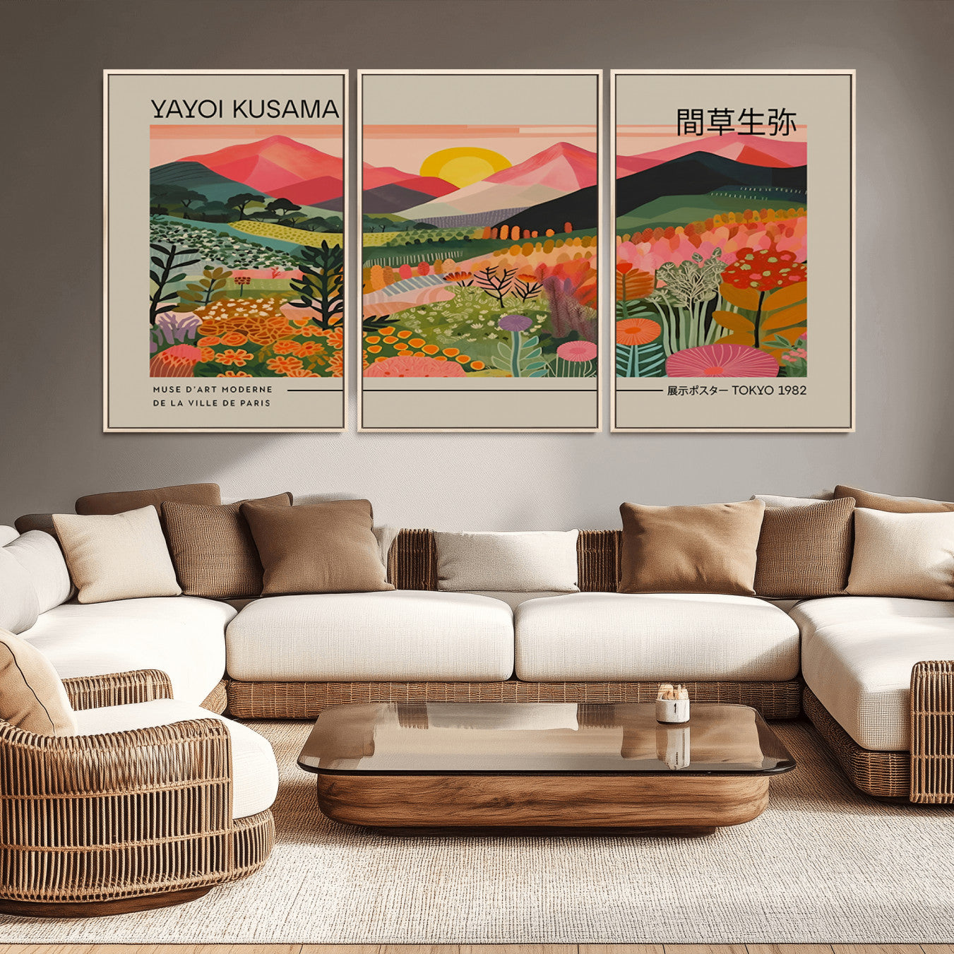 23753-MGV-CV-36X24-Yayoi Kusama 1986 Wall Art Print - Wabi Sabi Japanese Wall Art Print - Vibrant Abstract Landscape