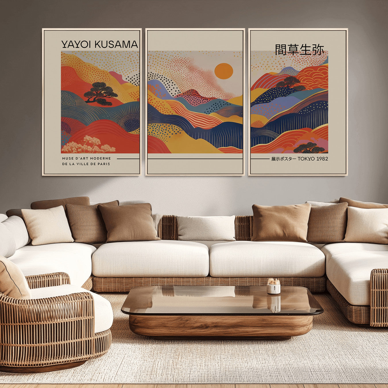 -Yayoi Kusama Landscape Canvas Print, Vibrant Floral Mountain Art Print, Botanical Flower Nature