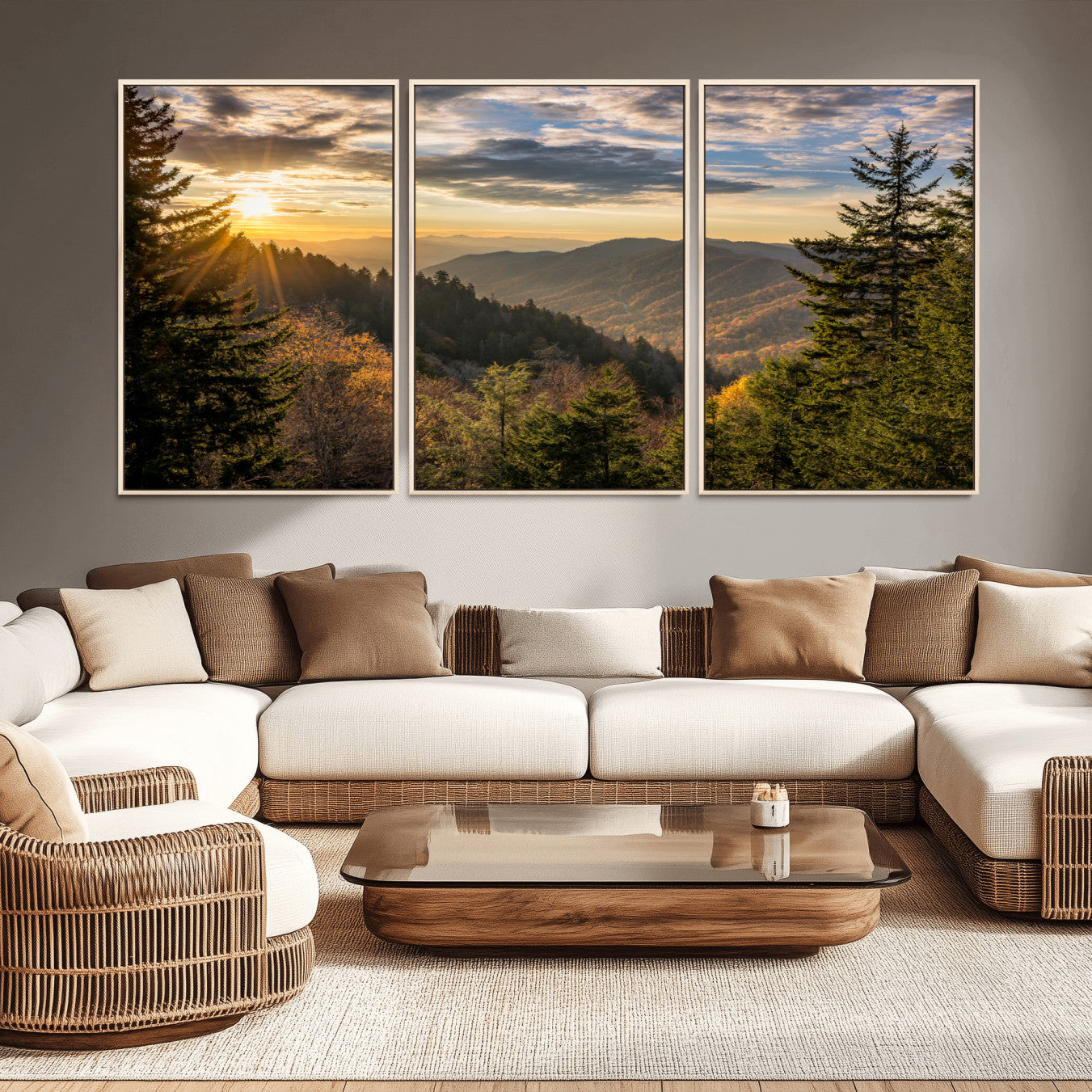 73692479-MGV-CV-36X24-Sunrise Over the Smoky Mountains Canvas Wall Art – Breathtaking Scenic Landscape Photography in a