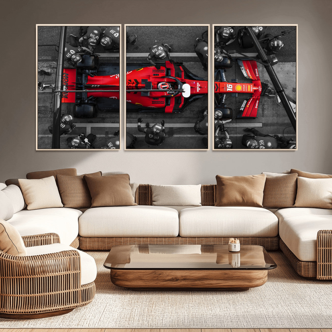 -Ferrari Pit Stop Canvas Wall Art – Precision and Speed Captured in Bold Motorsport Imagery – Ready