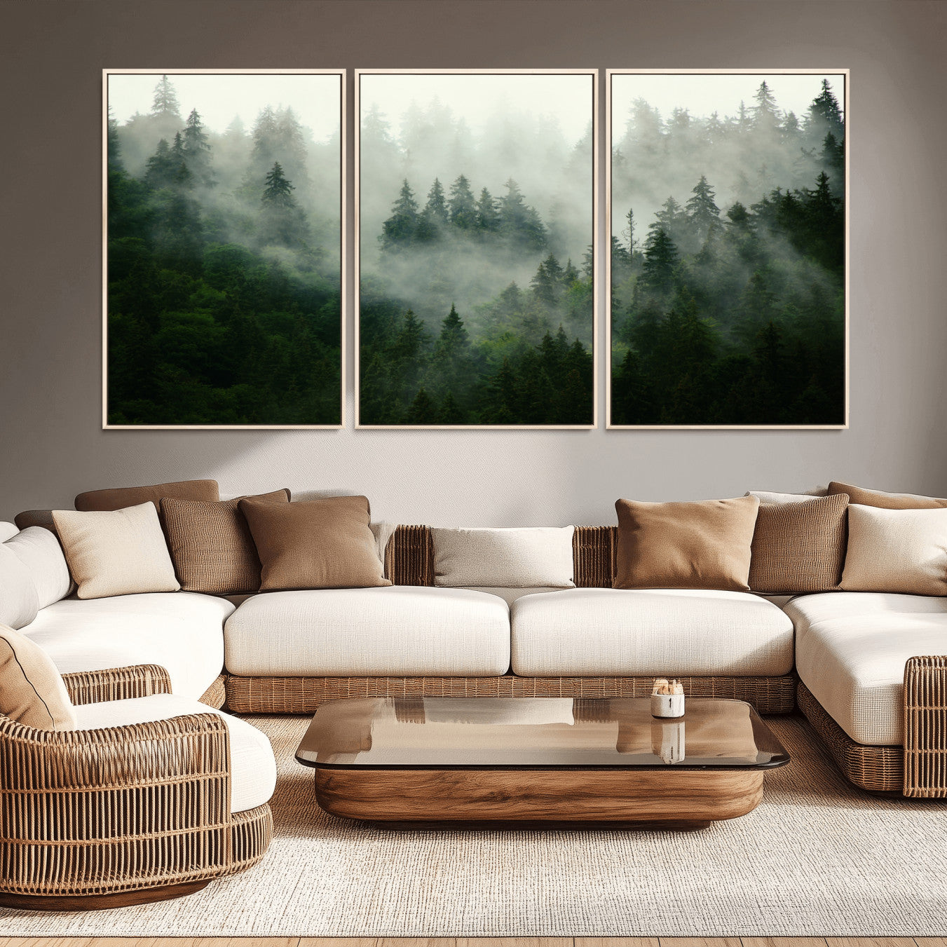 167720496-MGV-CV-36X24-Misty Forest Wall Art – Tranquil Green Woodland Canvas Print, Nature Landscape Decor for Living Room, Bedroom or Office