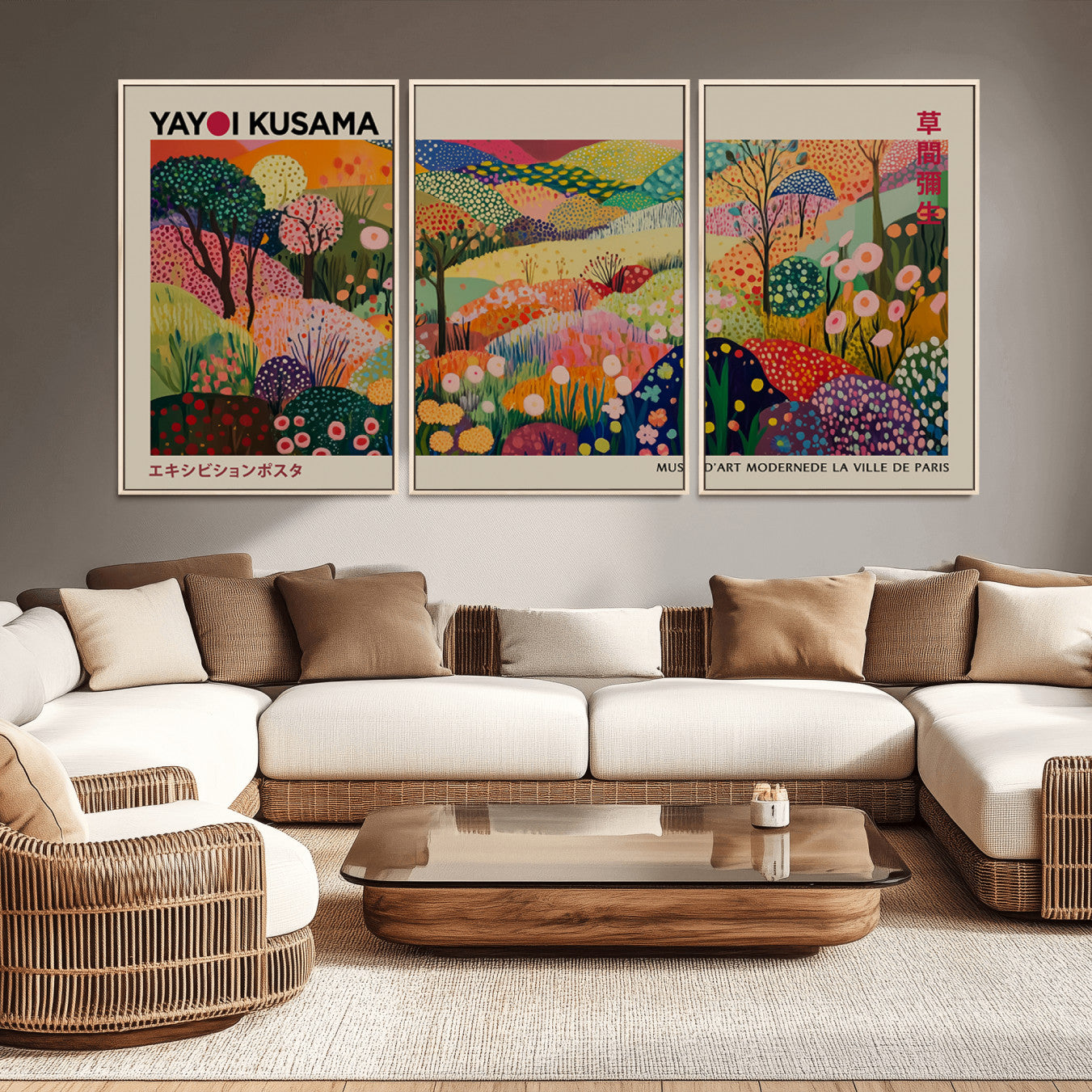 98921-MGV-CV-36X24-Framed Yayoi Kusama 1986 Wall Art Print – Japanese Wall Art Print, Wabi Sabi Yayoi Kusama Print -