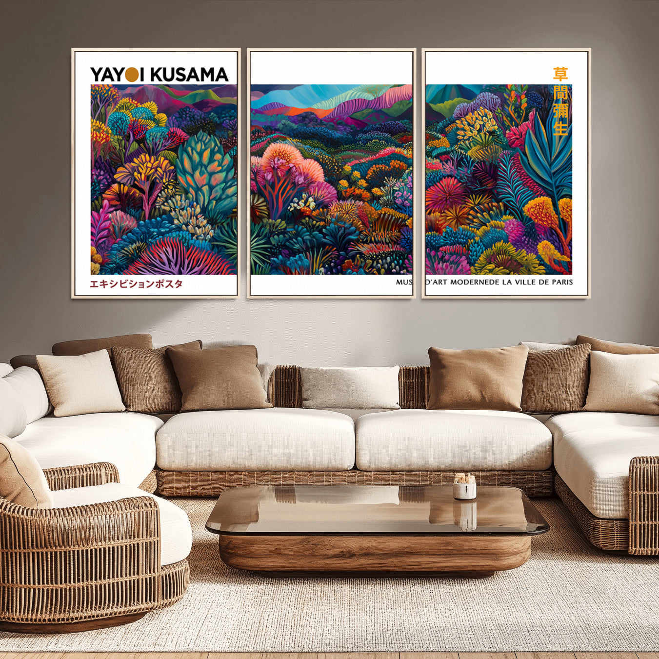 51355-MGV-CV-36X24-Framed Yayoi Kusama 1986 Wall Art Print – Japanese Wall Art Print, Wabi Sabi Yayoi Kusama Print -