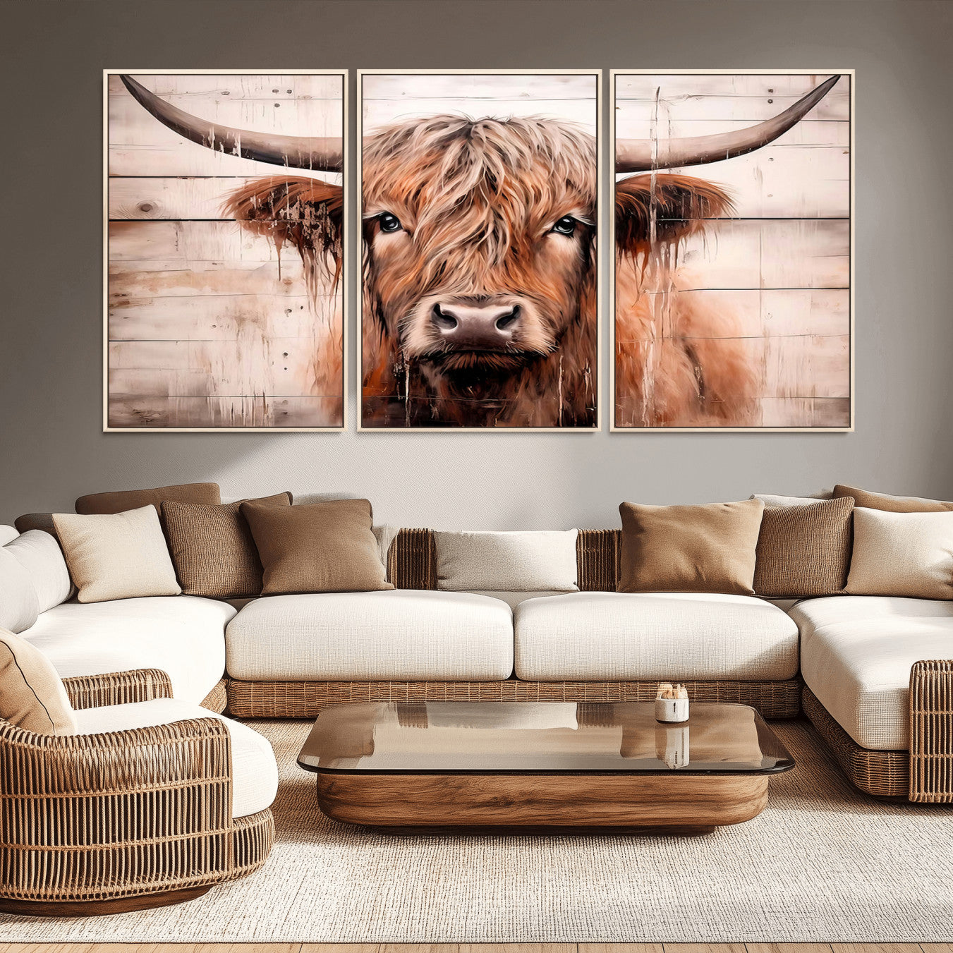 -Vintage Scottish Highland Cow Cattle Art Print Farmhouse Wall Art Canvas Print