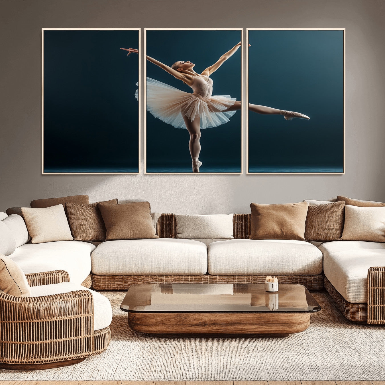 An elegant ballerina captured mid-pose on pointe, radiating grace and strength in a perfectly lit studio setting, her tutu fanned out in delicate symmetry.
