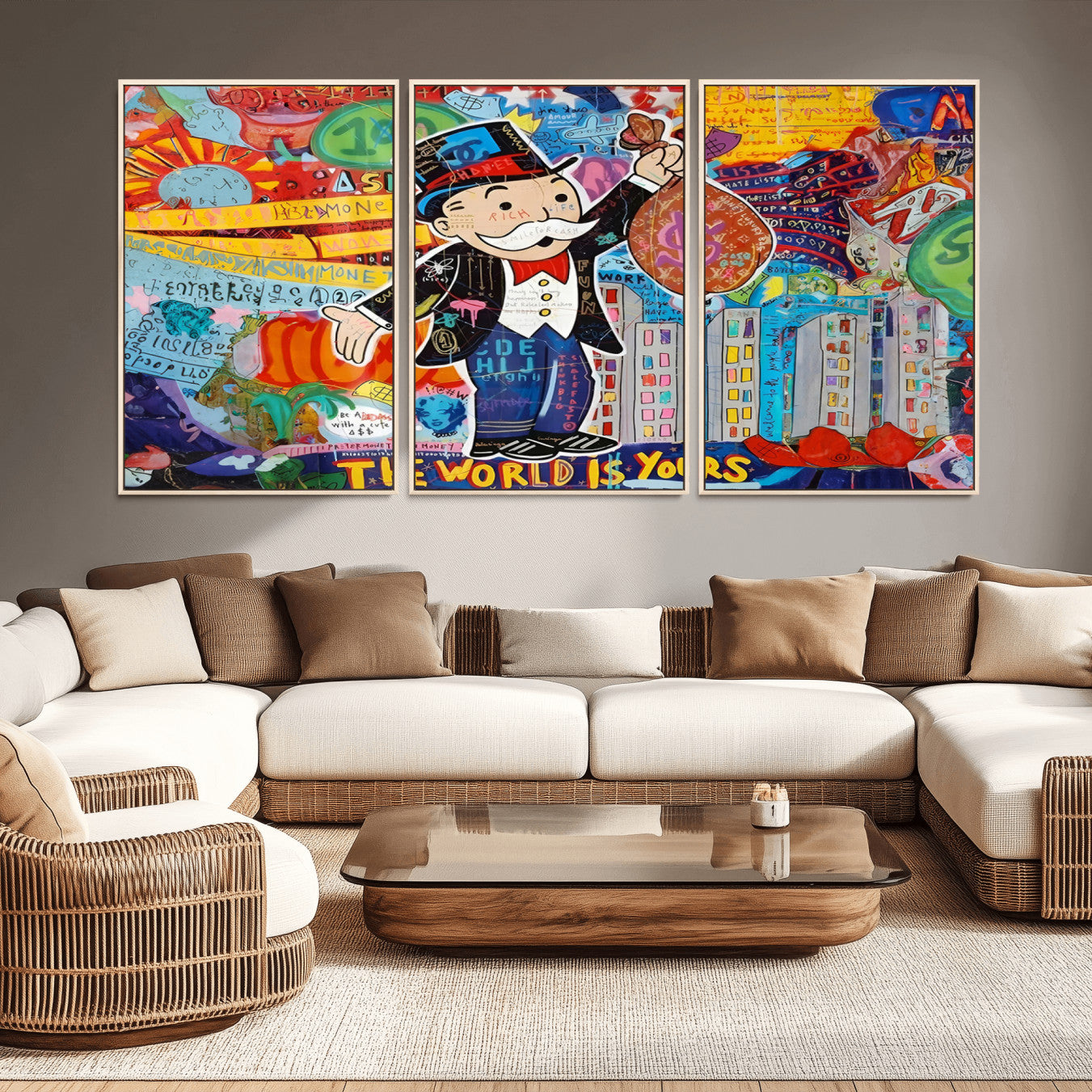 96320-MGV-CV-36X24-Pop Art Monopoly Man Canvas Wall Art Print - Bold and Colorful Street Art-Inspired Decor for Living
