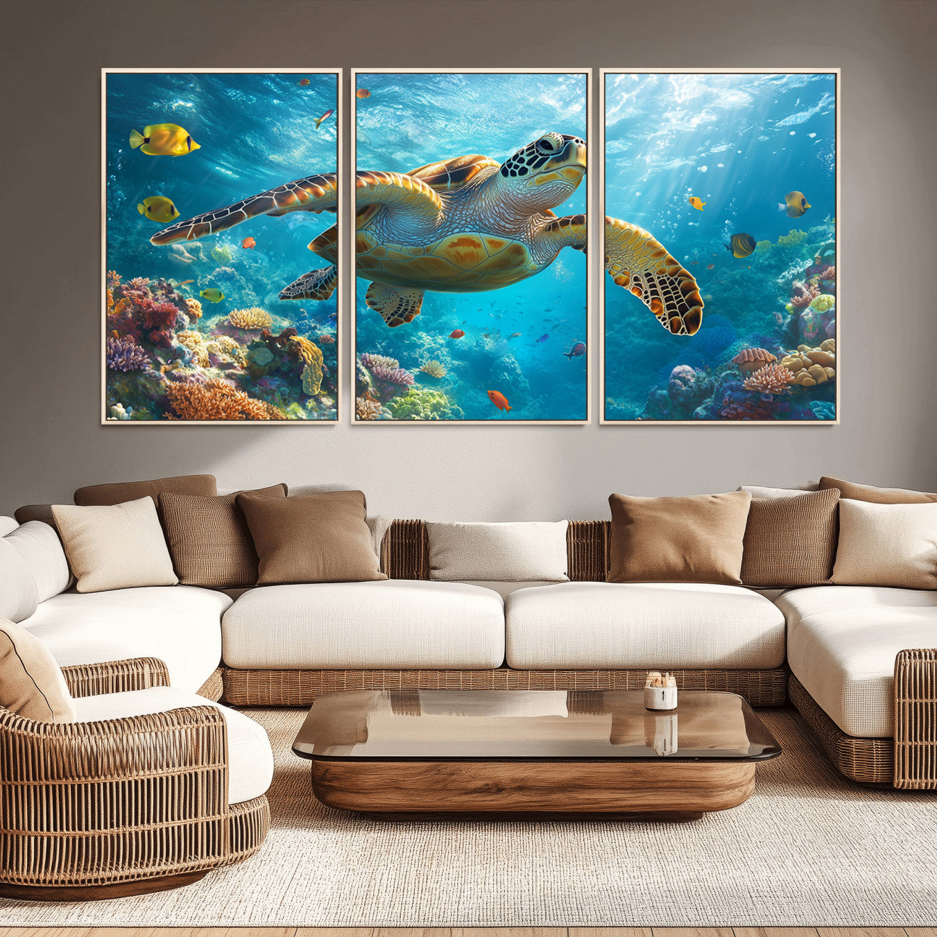 -Sea Turtle Underwater Canvas Wall Art Print - Vibrant Ocean Wildlife Decor, Marine Wall Art