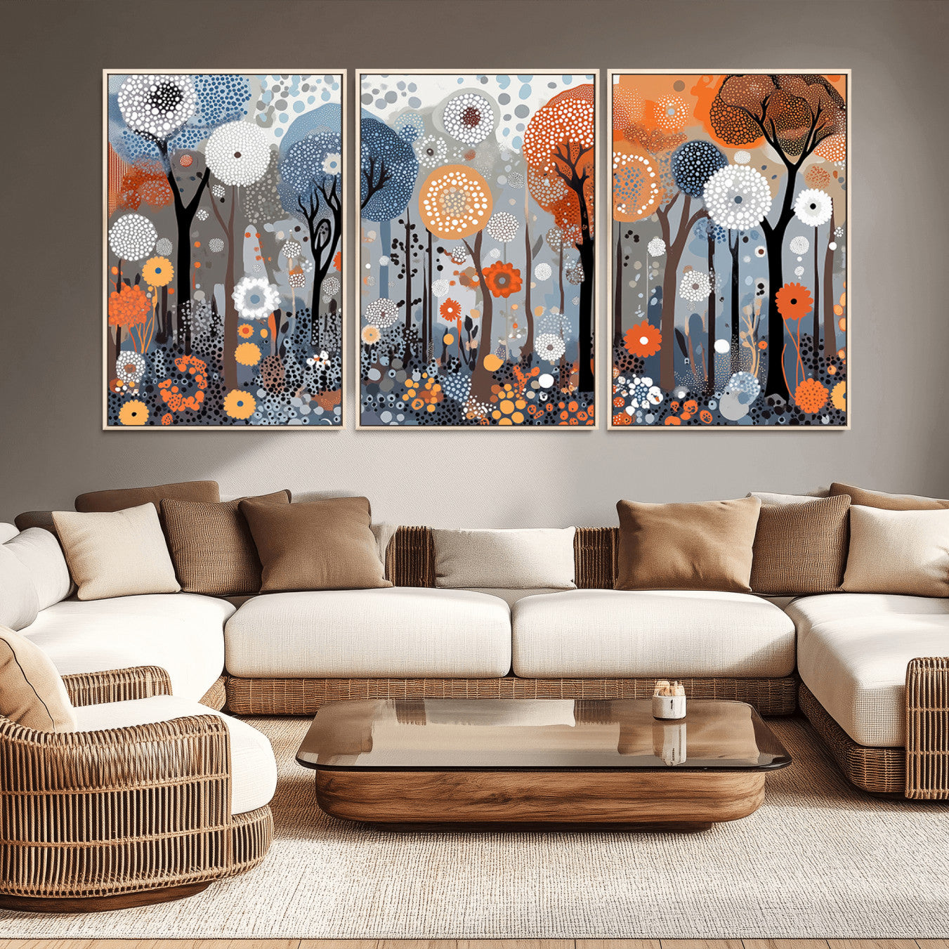 48857-MGV-FC-60X30-3P_Natural-Abstract Winter Landscape Canvas Wall Art Print - Large Colorful Nature Wall Decor